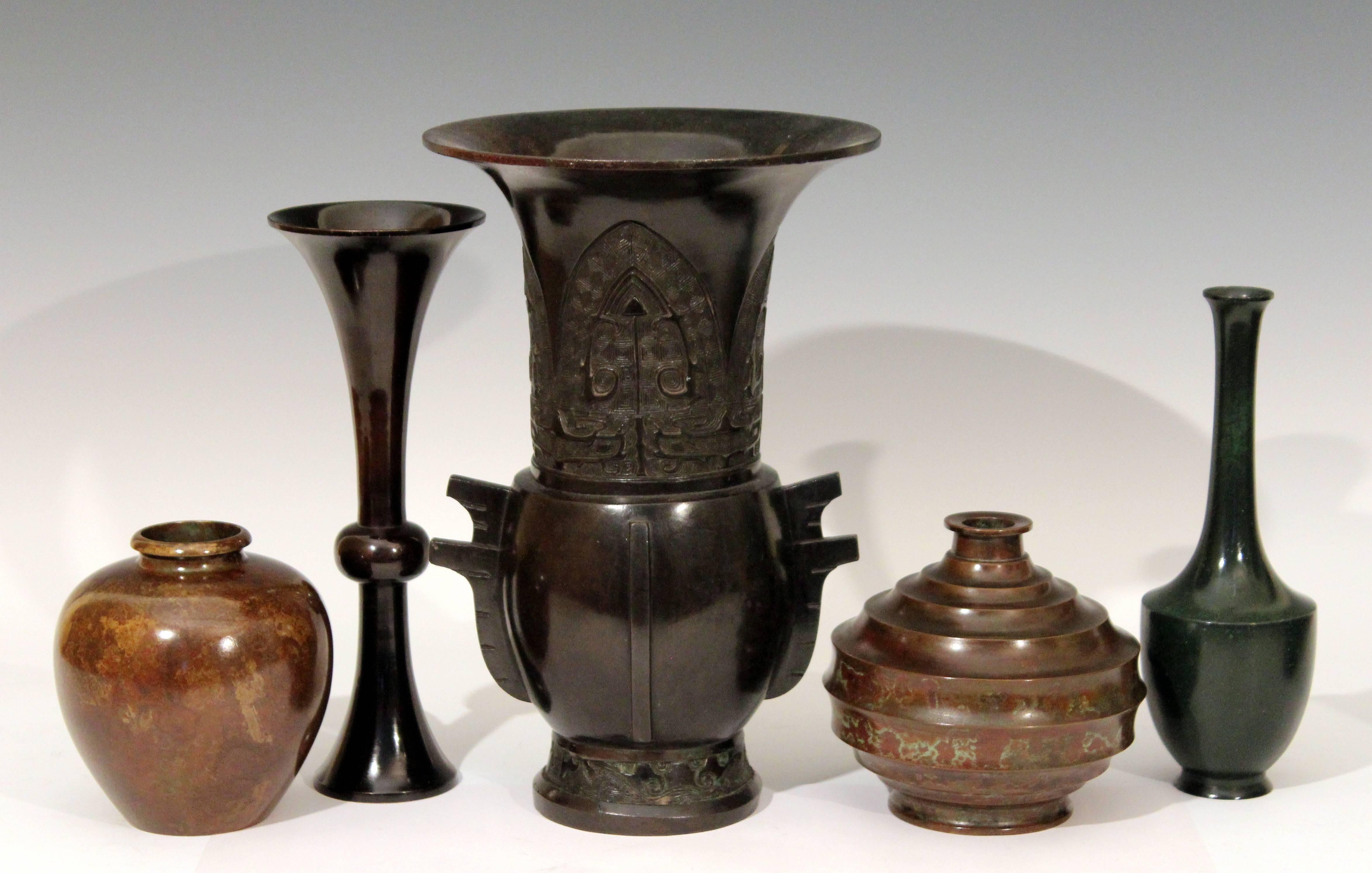 20th Century Vintage Japanese Bronze Vase with Warm Variegated Patina