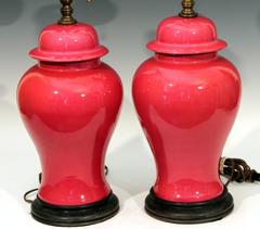 Pair of Vintage Chinese Porcelain Famille Rose Pink Monochrome Lamps