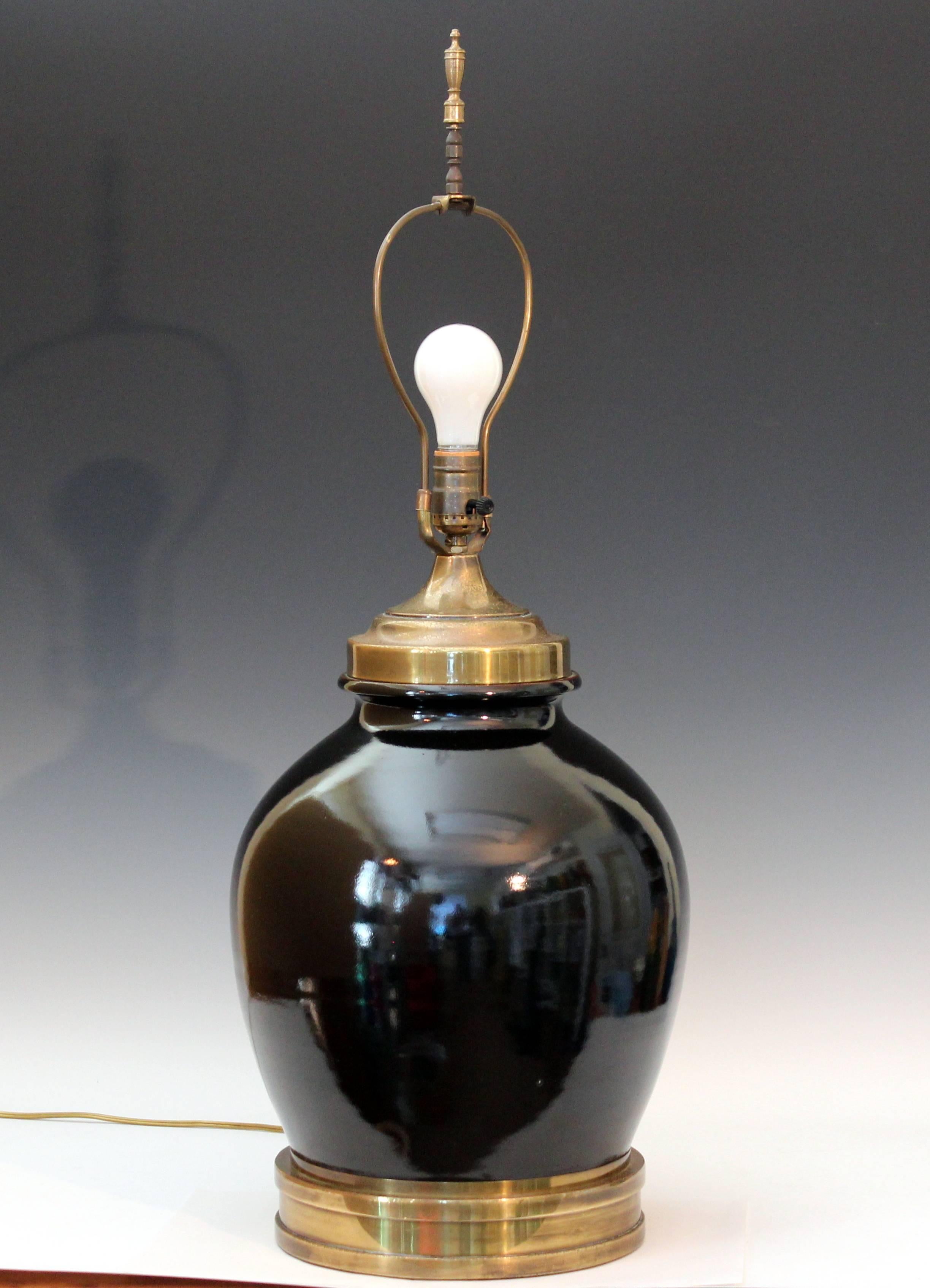 American Large Vintage Mirror Black Brass Asian Style Hart Associates Lamp