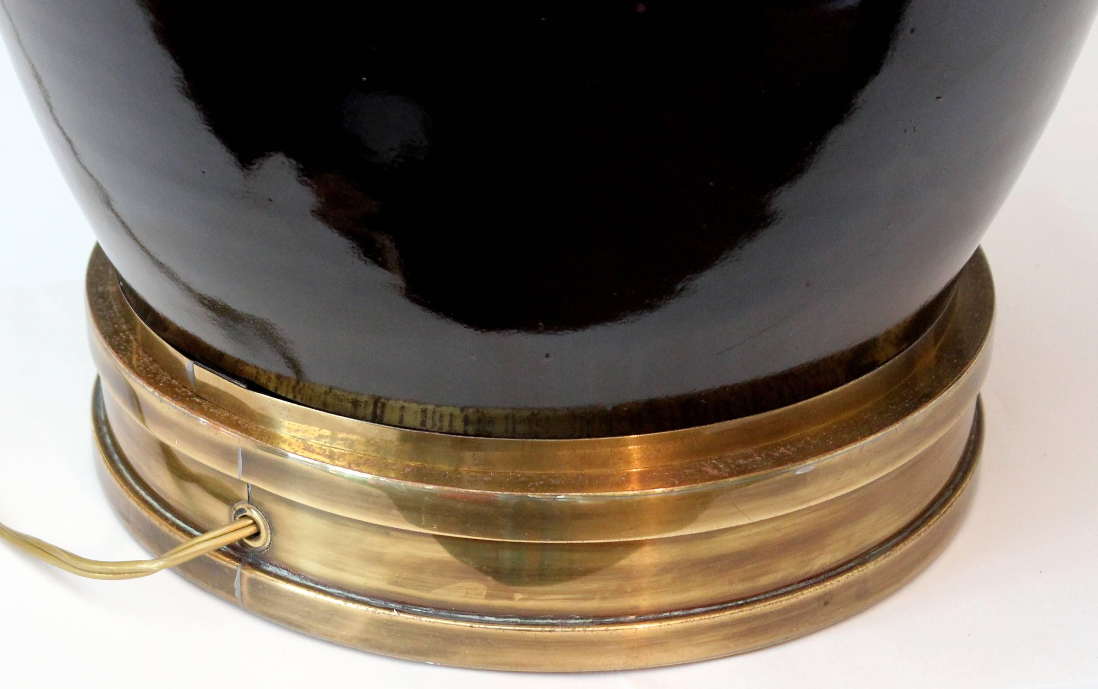 Large Vintage Mirror Black Brass Asian Style Hart Associates Lamp 1