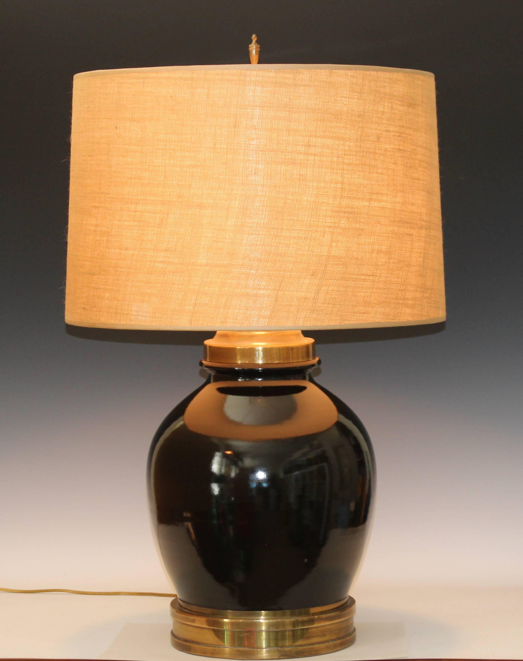Large Vintage Mirror Black Brass Asian Style Hart Associates Lamp 2