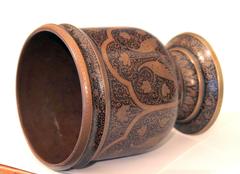Antique Indian Mughal Kashmir Copper Inlaid Engraved Bidri Cup Vase