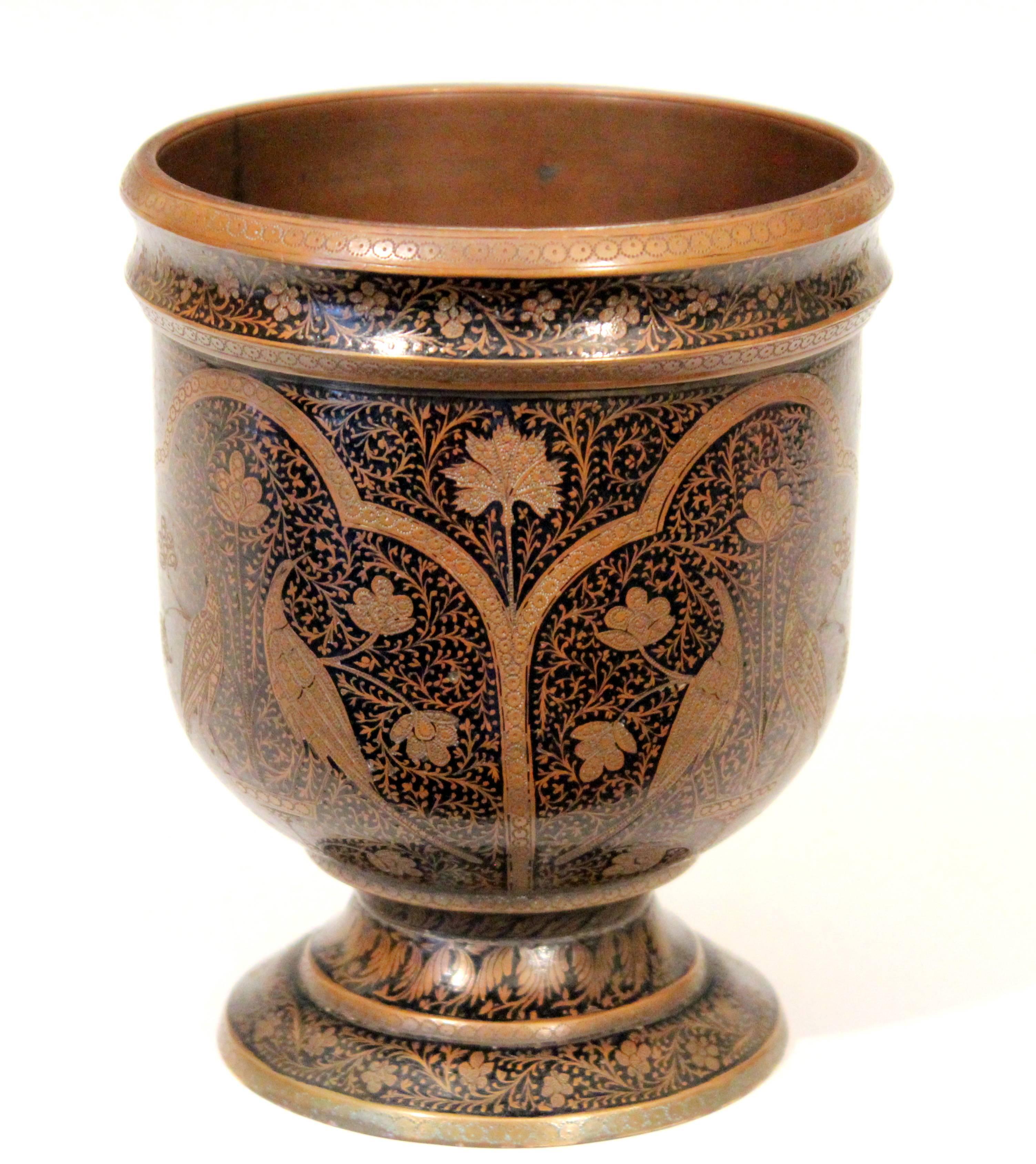Islamic Antique Indian Mughal Kashmir Copper Inlaid Engraved Bidri Cup Vase