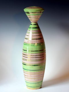 Bitossi Seta Decor Modernist Italian Pottery Vase Lamp Base Raymor Gilt Stripes