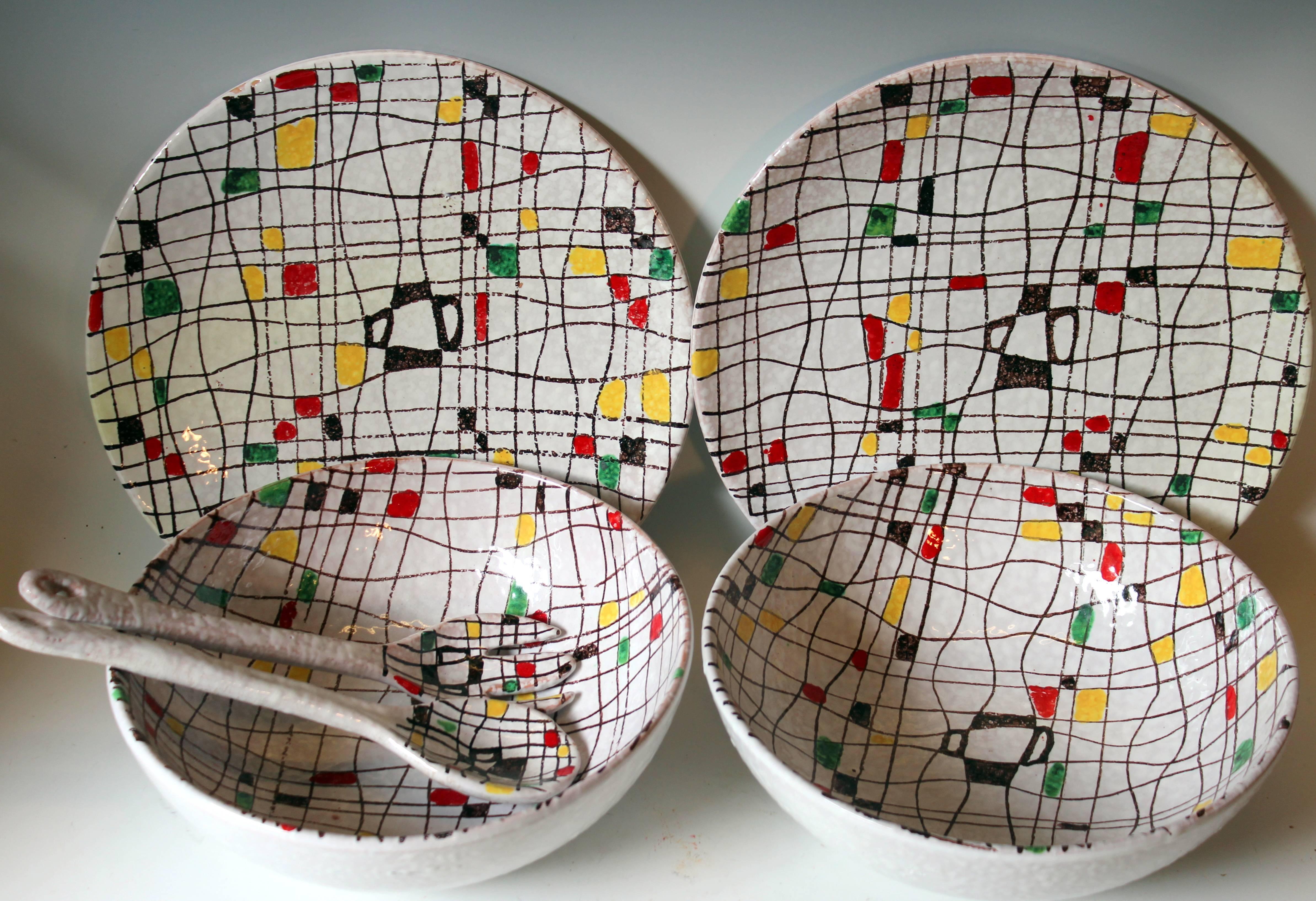 Italian Pottery Mondrian Pattern Raymor Bitossi FF Serving Pieces Chargers Bowl 2