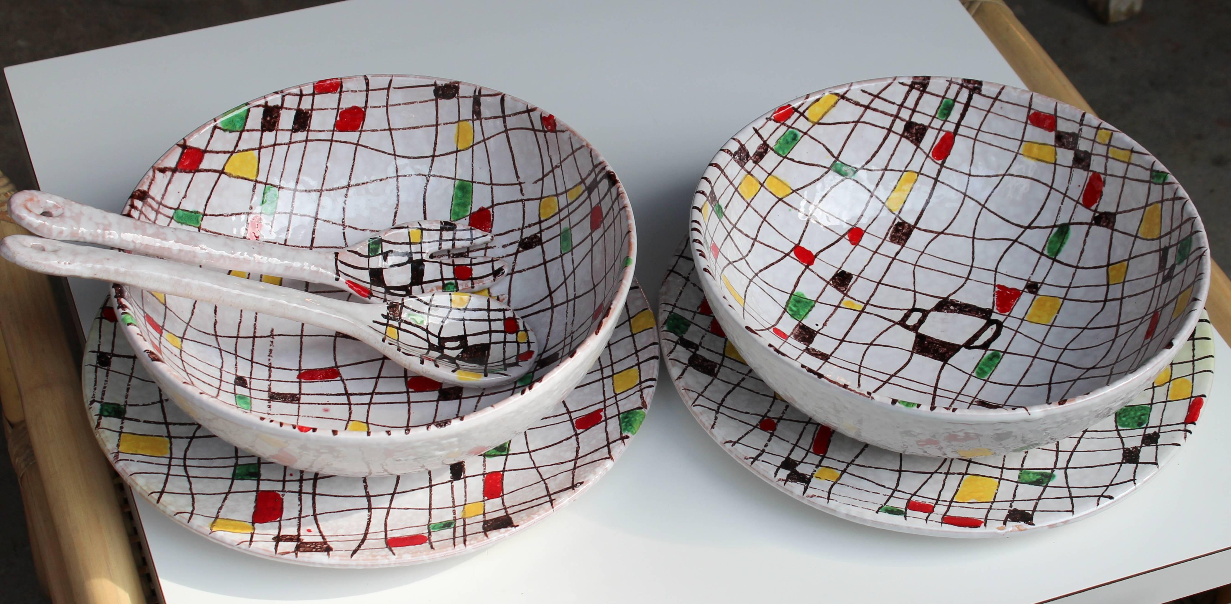 Italian Pottery Mondrian Pattern Raymor Bitossi FF Serving Pieces Chargers Bowl 3