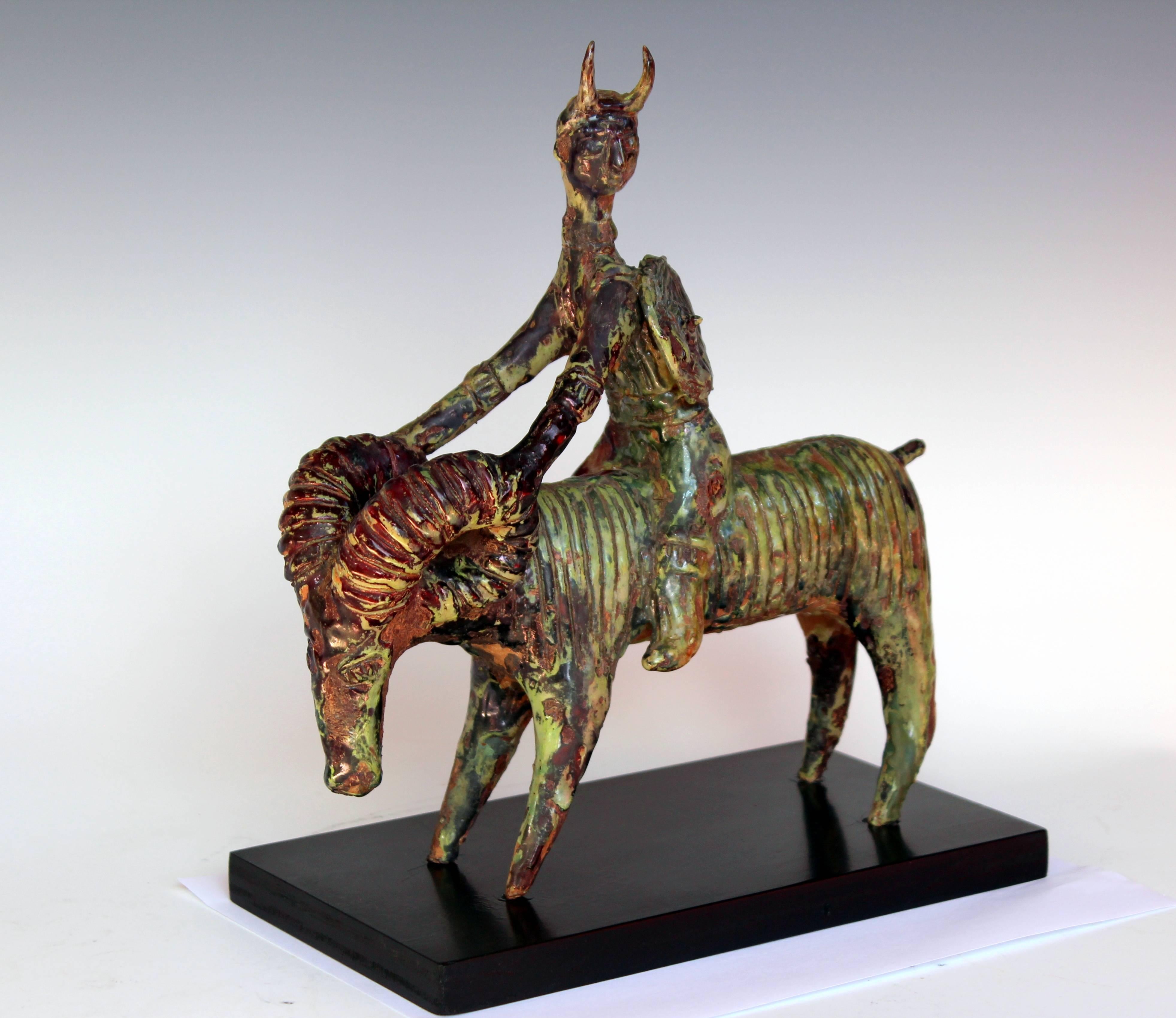 Expressionist Gavino Tilocca Italian Vintage Pottery Ceramic Sculpture Ram Rider Figure
