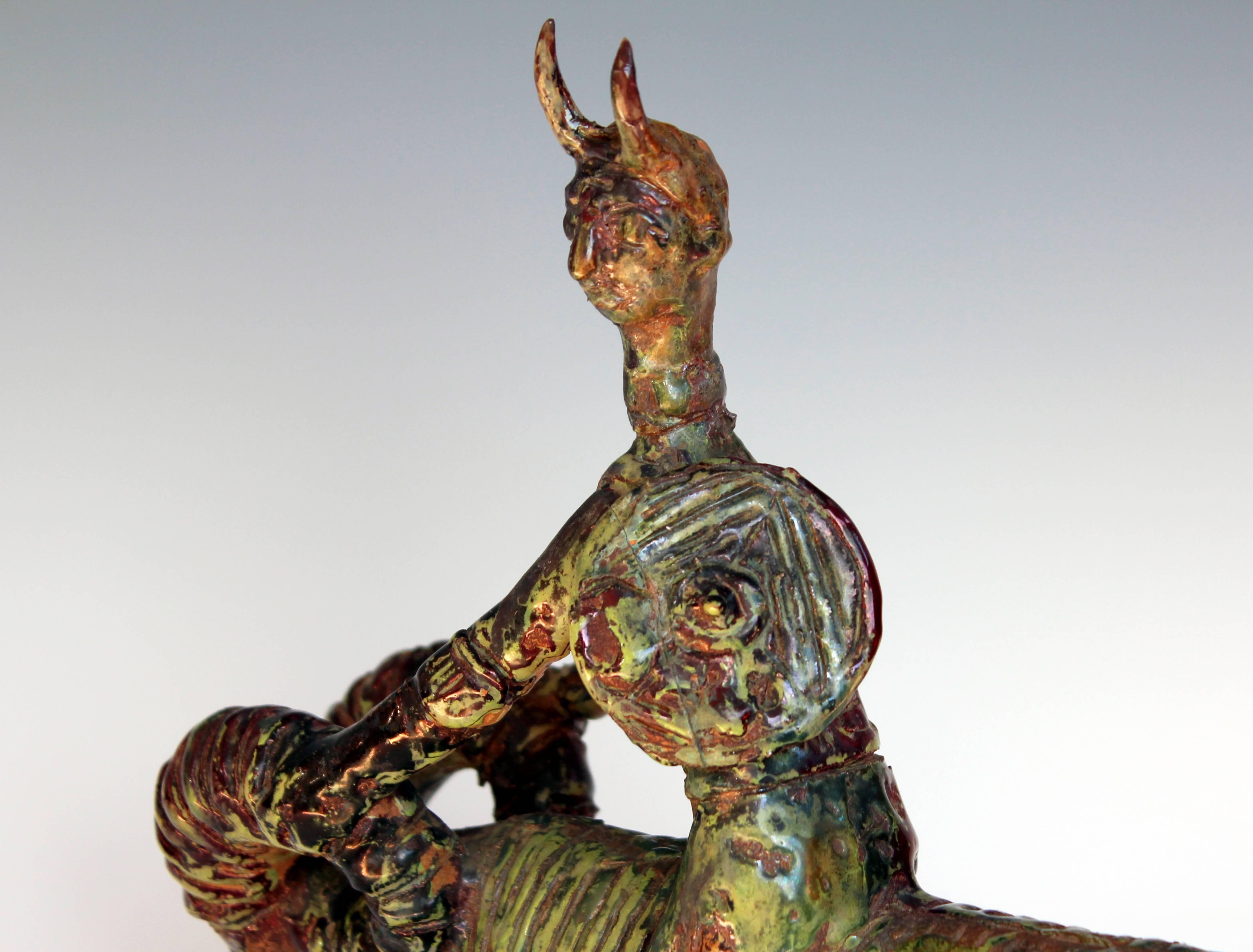 Gavino Tilocca Italian Vintage Pottery Ceramic Sculpture Ram Rider Figure 1