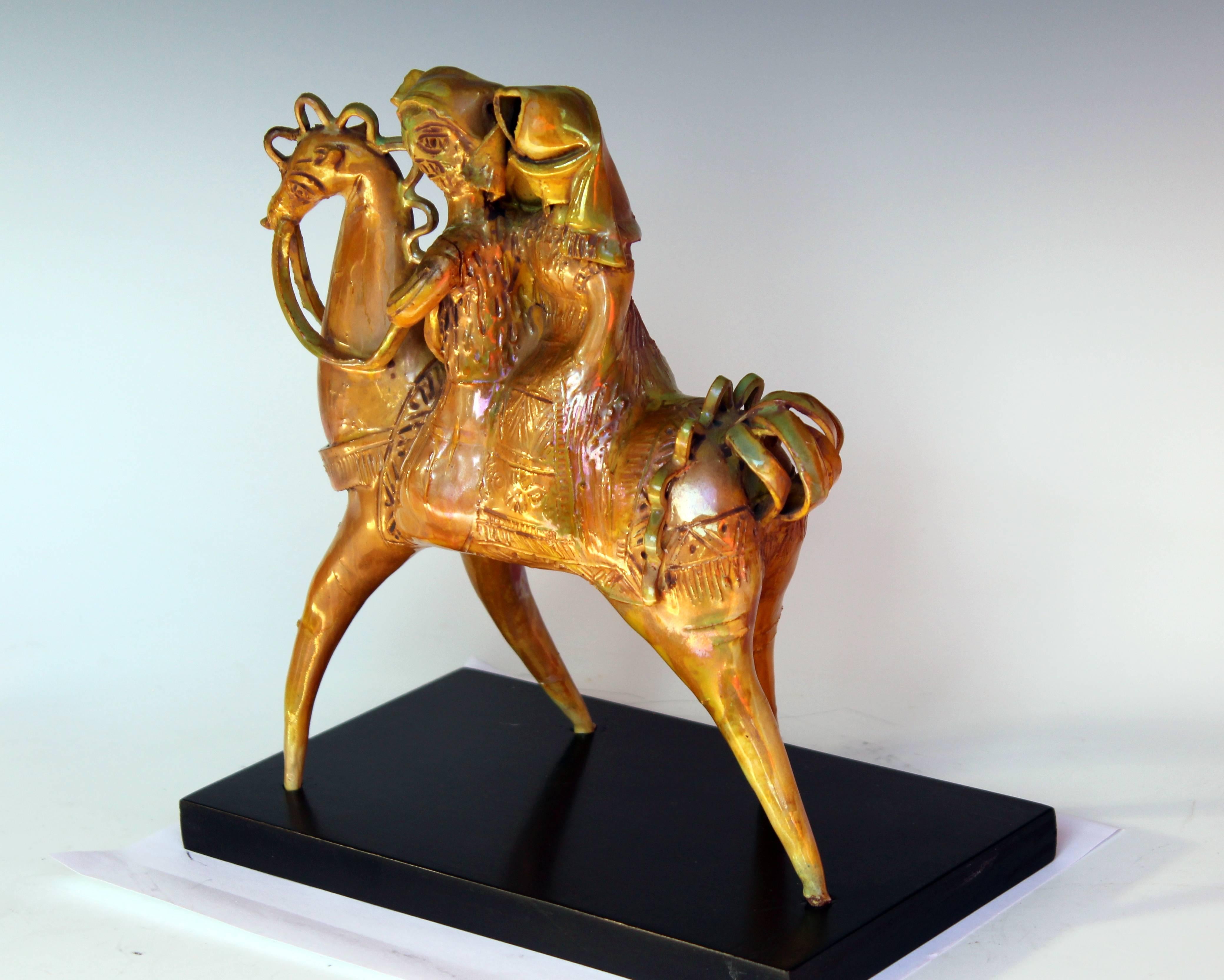 Hand-Crafted Gavino Tilocca Italian Vintage Pottery Ceramic Sculpture Horse Rider Figure