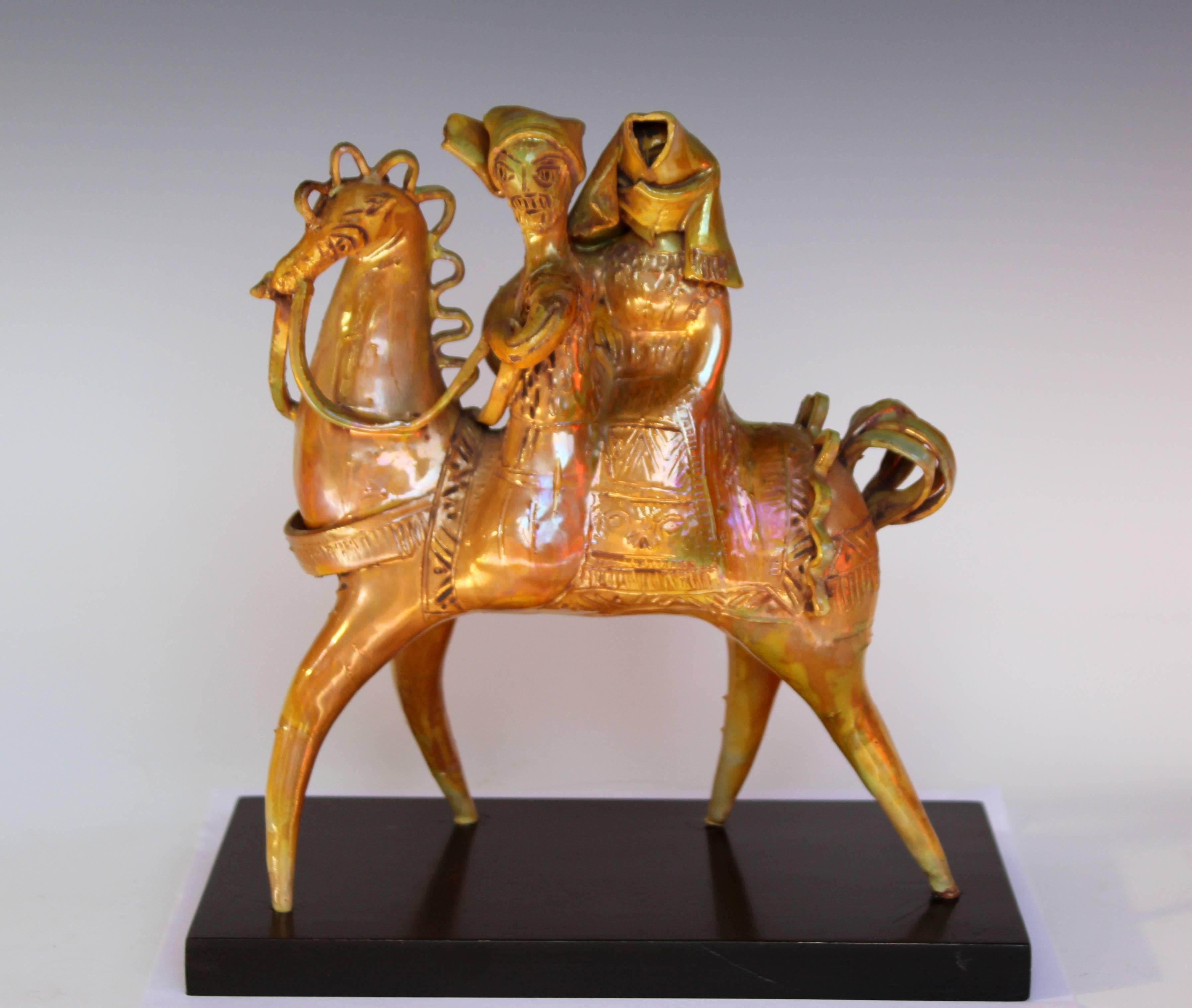 Gavino Tilocca Italian Vintage Pottery Ceramic Sculpture Horse Rider Figure 4