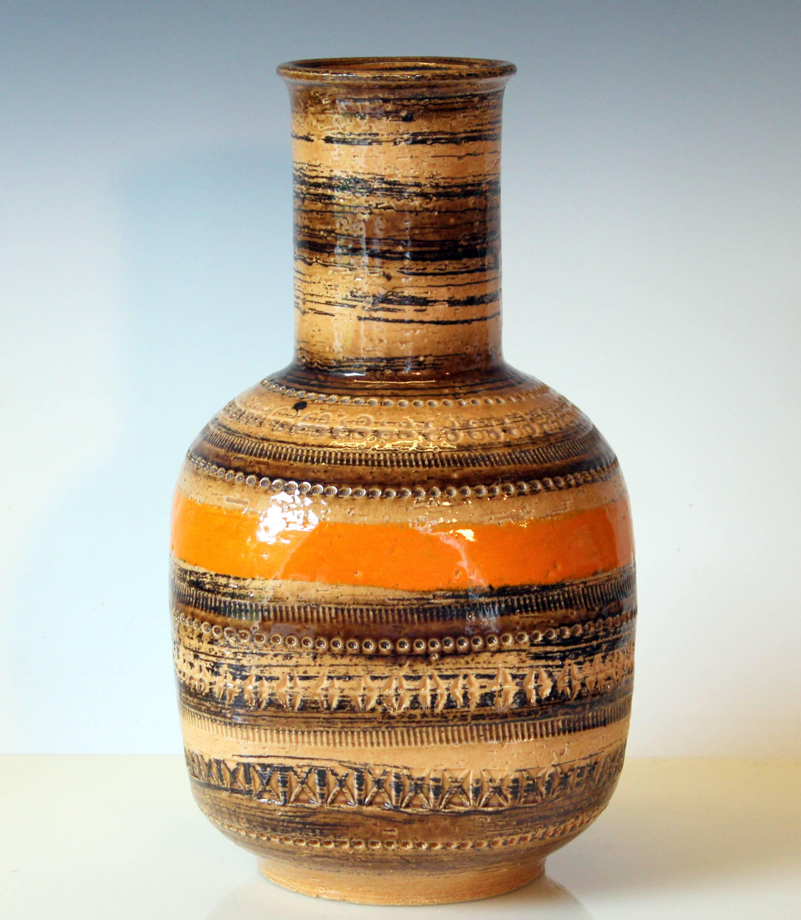 Mid-Century Modern Bitossi for Raymor Large Rimini Sahara Decor Vase Original Label Italian Pottery