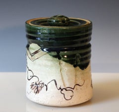 Old Vintage Oribe Japanese Tea Ceremony Pottery Zen Mizusashi Water Jar Signed
