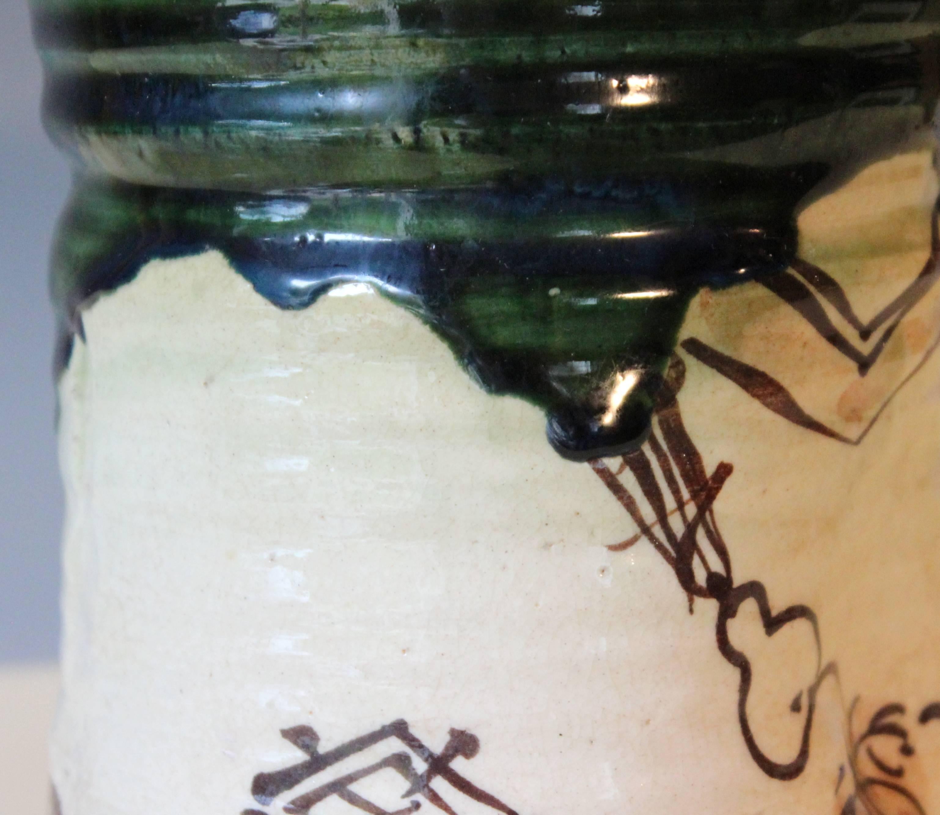 Old Vintage Oribe Japanese Tea Ceremony Pottery Zen Mizusashi Water Jar Signed 2