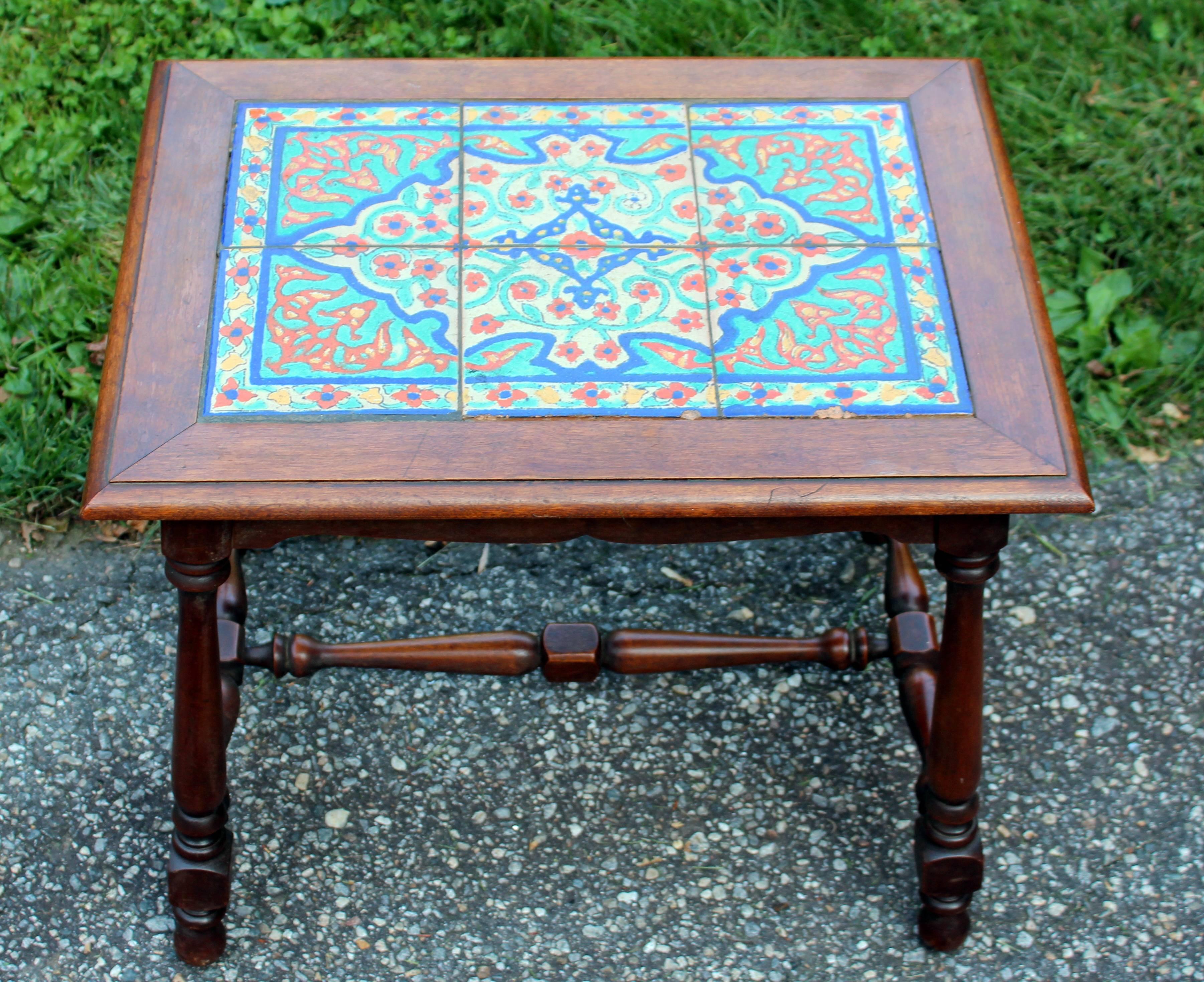 American Antique California Tile Table Spanish Colonial Mission Hispano Moresque Pottery
