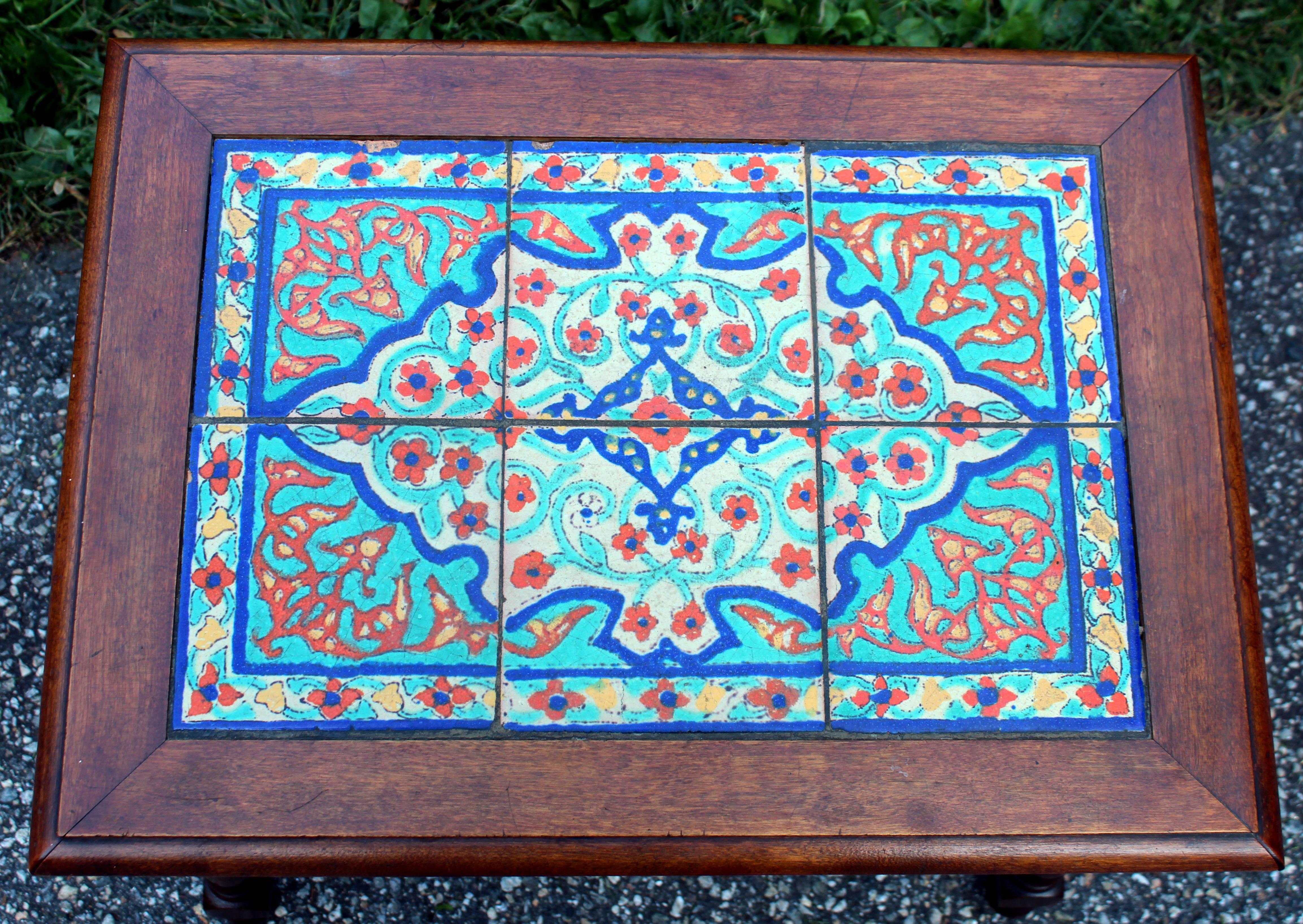 Hand-Painted Antique California Tile Table Spanish Colonial Mission Hispano Moresque Pottery