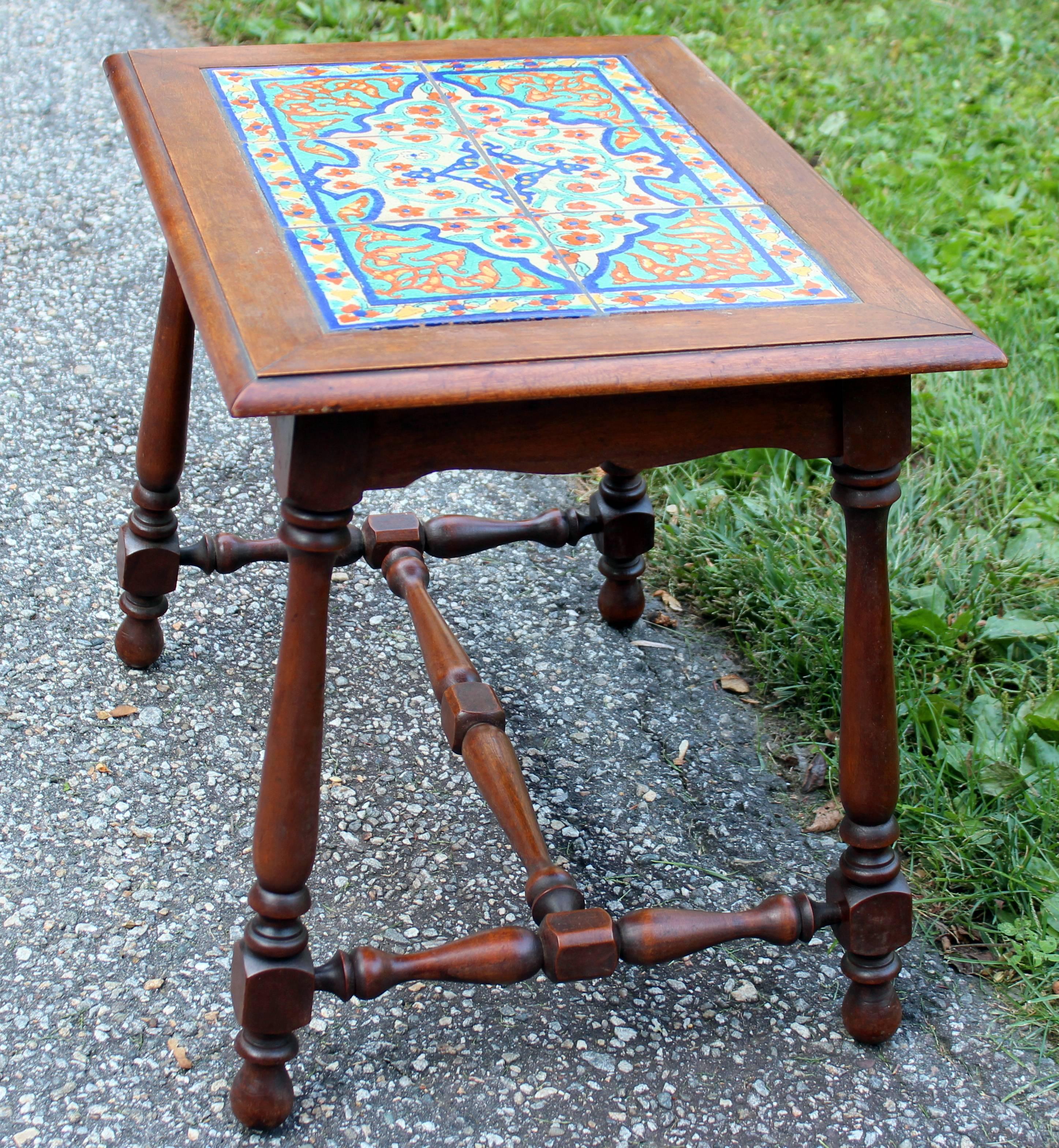 Antique California Tile Table Spanish Colonial Mission Hispano Moresque Pottery 1