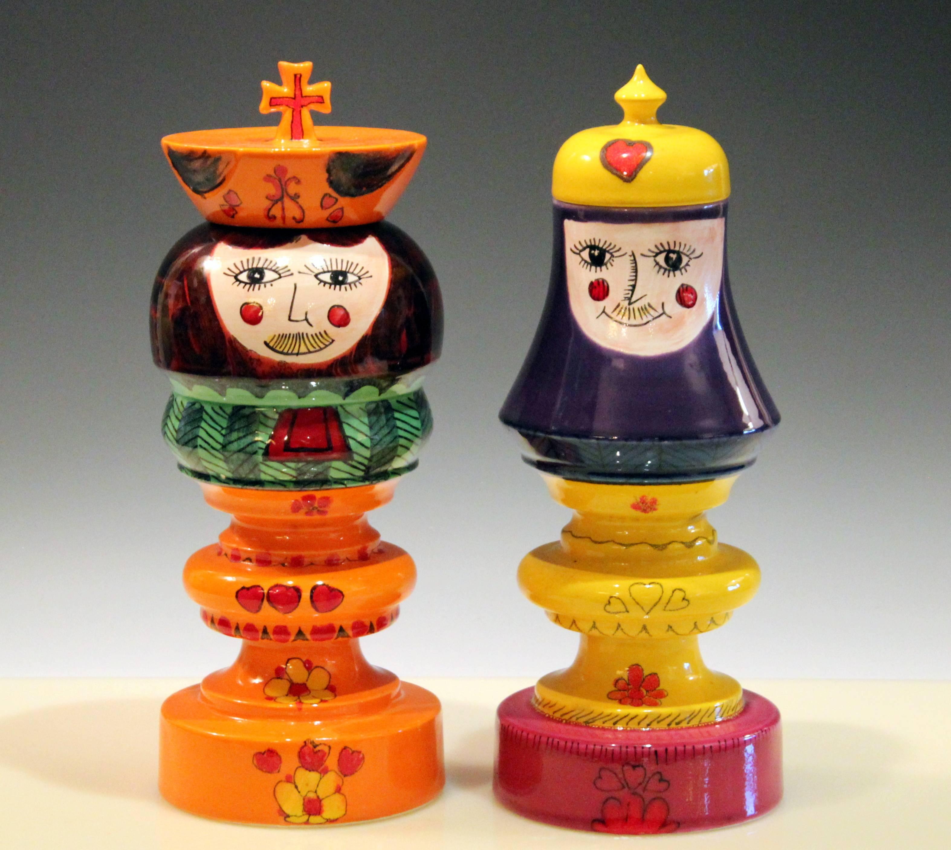 Pair of Bagni Raymor King Queen Jars Cannister Vintage Figure Pottery Label Vase 3