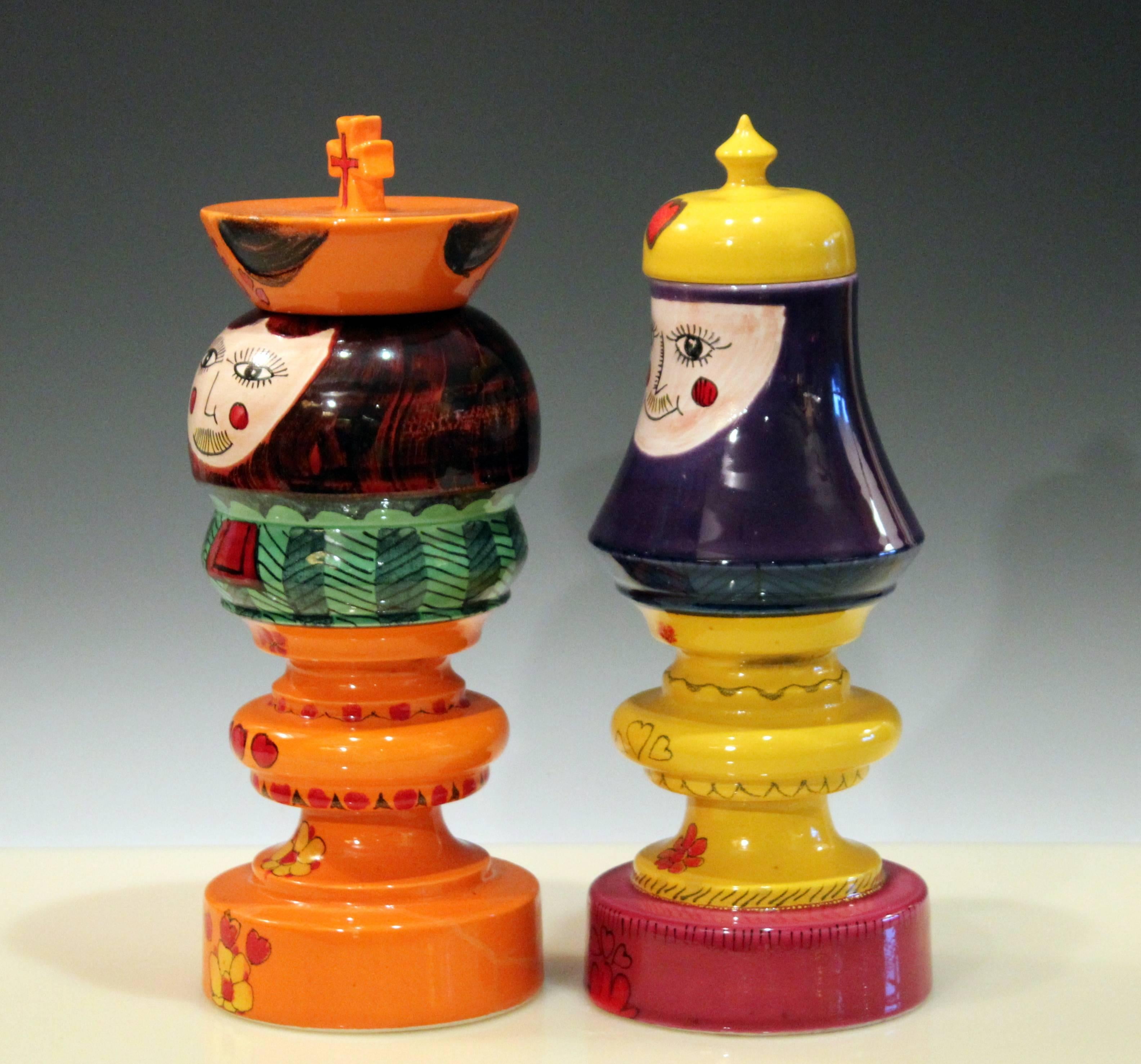 Pair of Bagni Raymor King Queen Jars Cannister Vintage Figure Pottery Label Vase 2