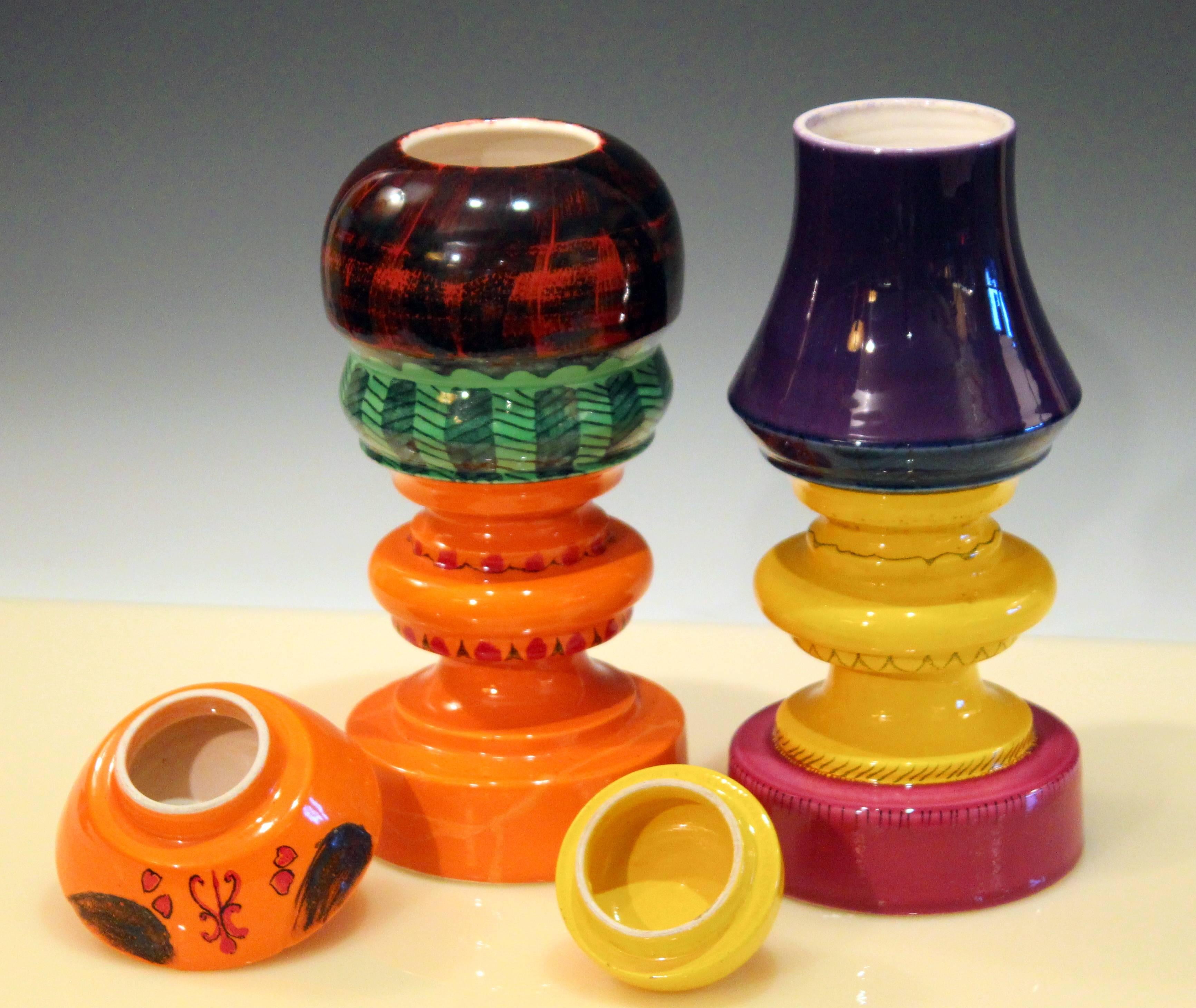 Modern Pair of Bagni Raymor King Queen Jars Cannister Vintage Figure Pottery Label Vase