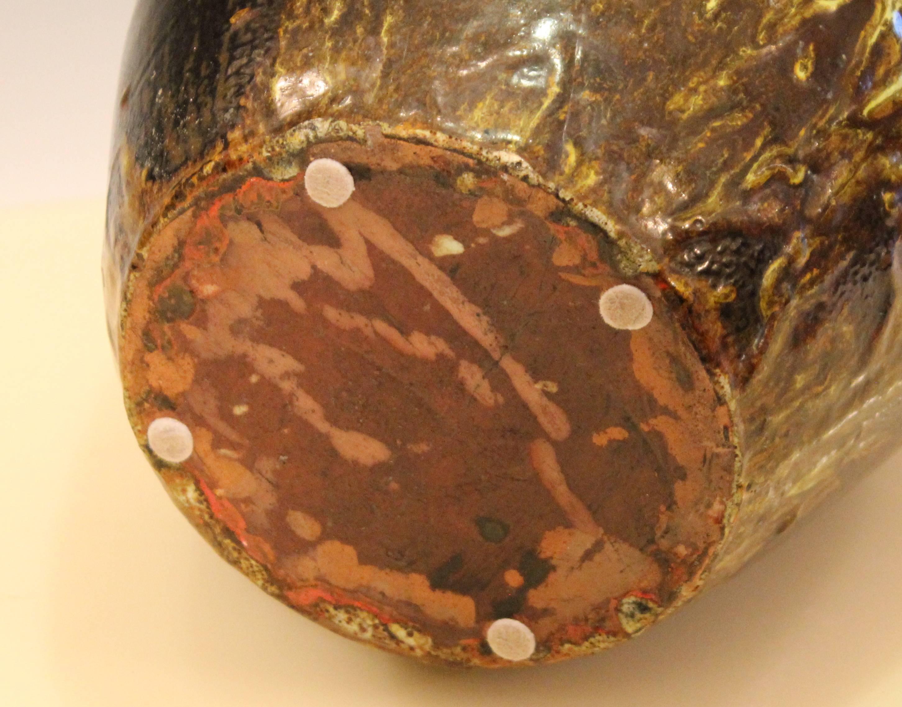 Turned North Carolina Folk Art Pottery JB Cole Southern Vase Double Dipped Gloppy Glaze