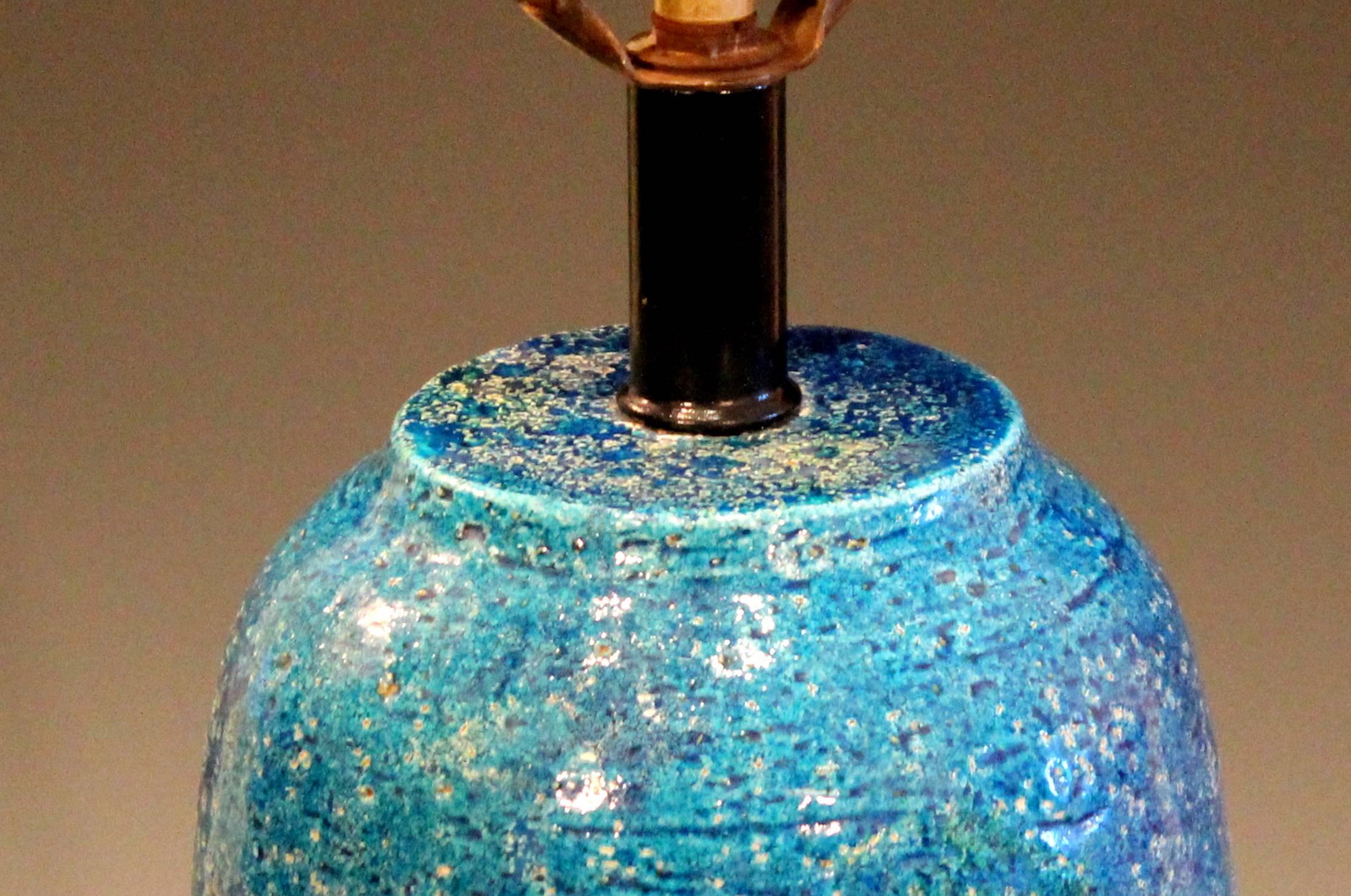 Vintage Bitossi Rimini Blue Cinese Londi Lamp Italian Pottery Ceramic Raymor In Excellent Condition In Wilton, CT