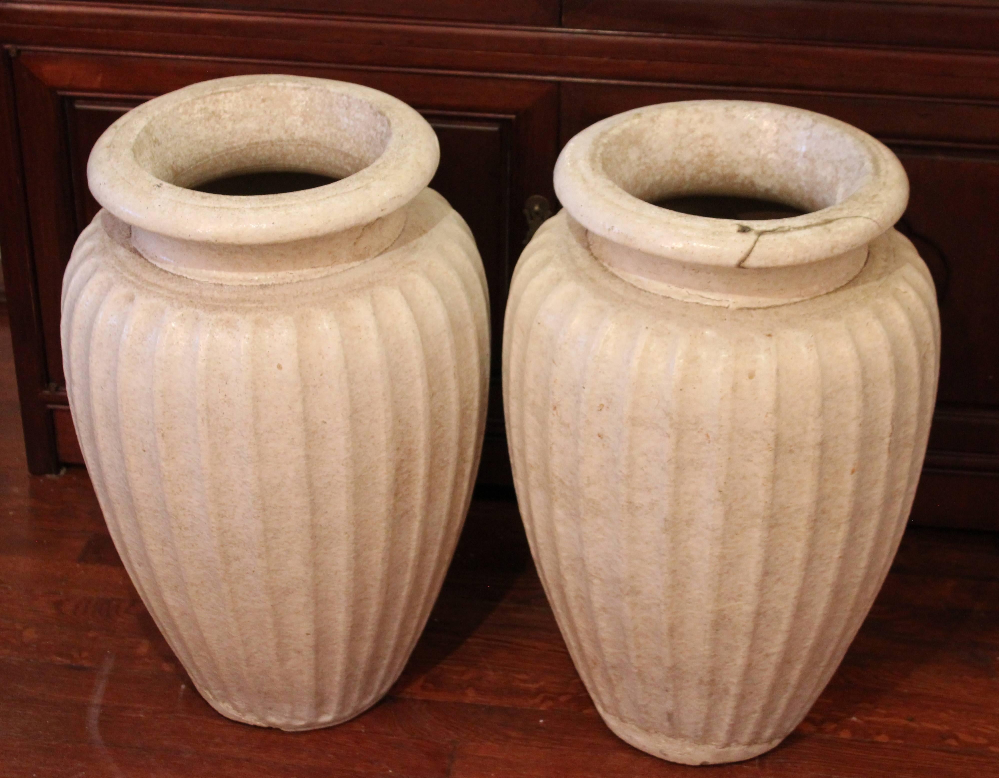 Neoclassical Pair of Antique Galloway Terracotta Ceramic Art Deco Pottery Garden Urn Vases