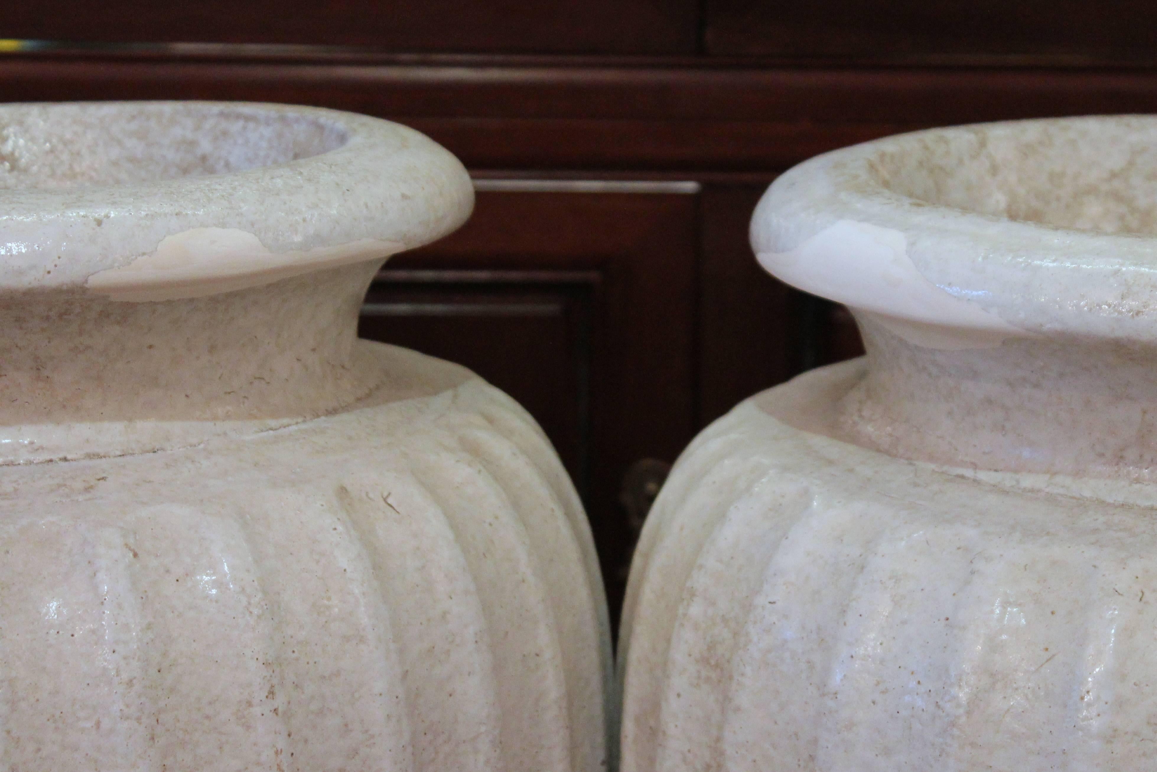 Molded Pair of Antique Galloway Terracotta Ceramic Art Deco Pottery Garden Urn Vases