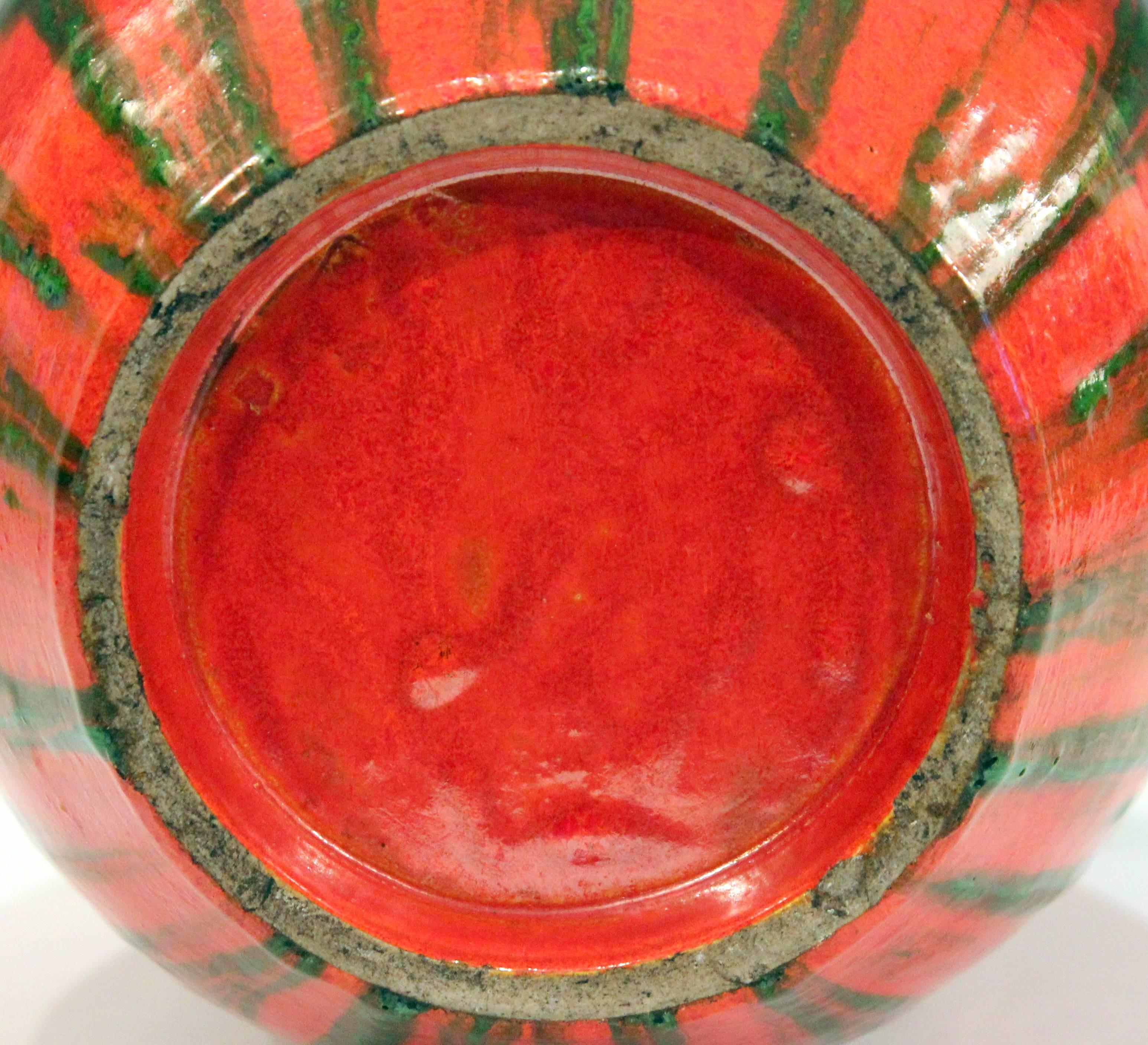 Awaji Pottery Atomic Orange and Green Drip Art Deco Age Japanese Vintage Vase 1