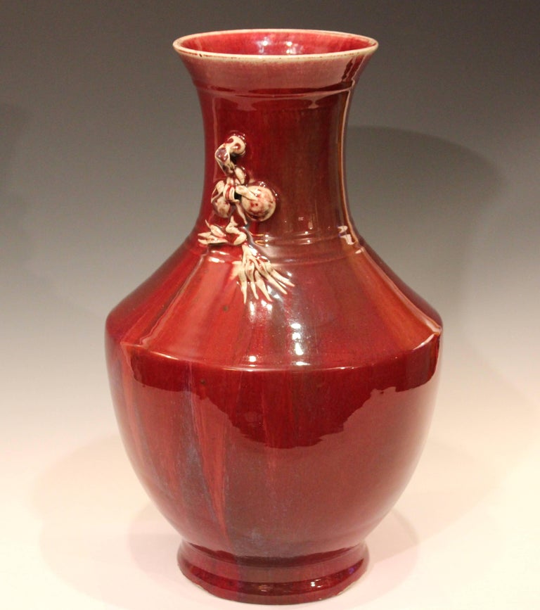 Antique Old Chinese Export Porcelain Large Flambe Oxblood Hu Pomegranate Vase at 1stDibs