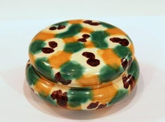 Antique Awaji Pottery Sancai, Three Color Glaze Japanese Covered Jar