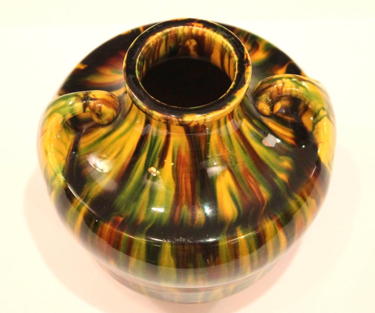 Awaji Pottery Art Deco Japanese Vintage Studio Vase in Yellow Flambe