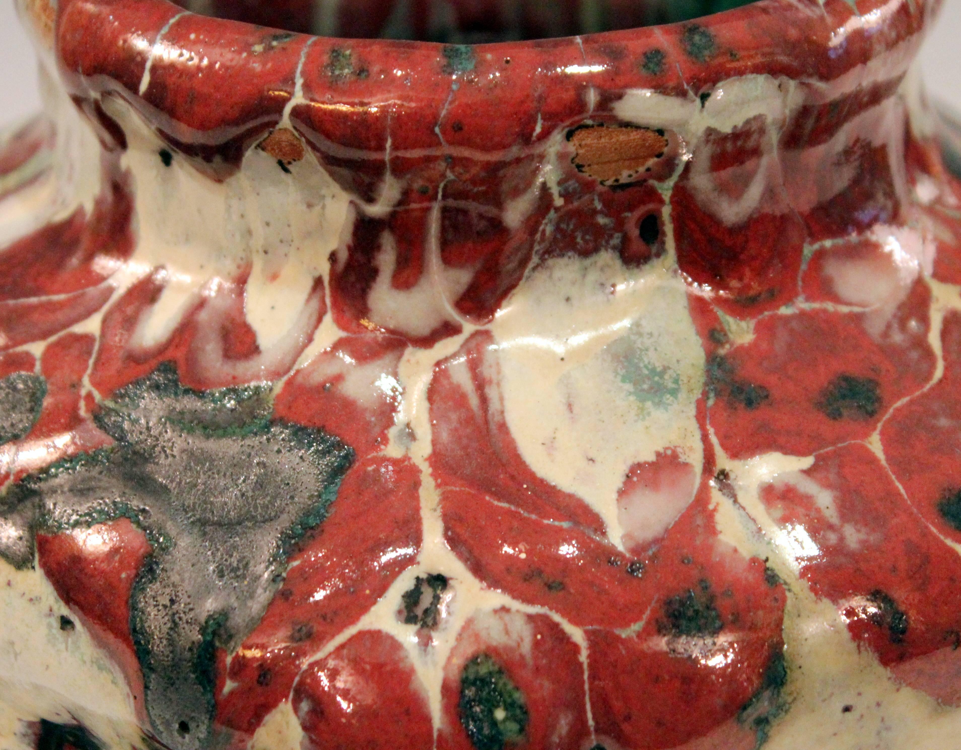 Mid-20th Century Awaji Pottery Manipulated Jar with Crawling Lava Glaze