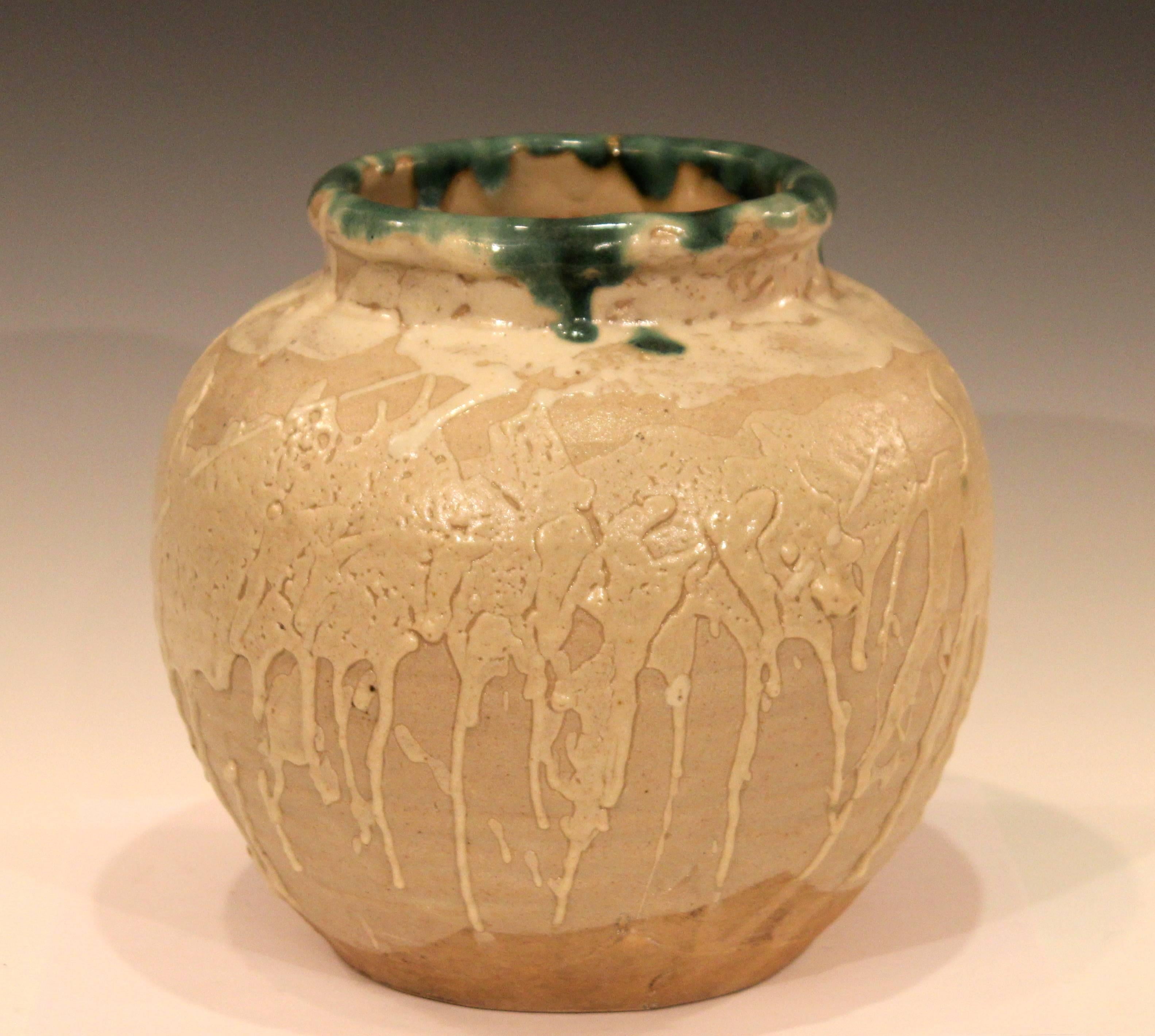 Vintage Awaji vase with splashed and dripped glazes, circa 1930. Measures: 8 1/2