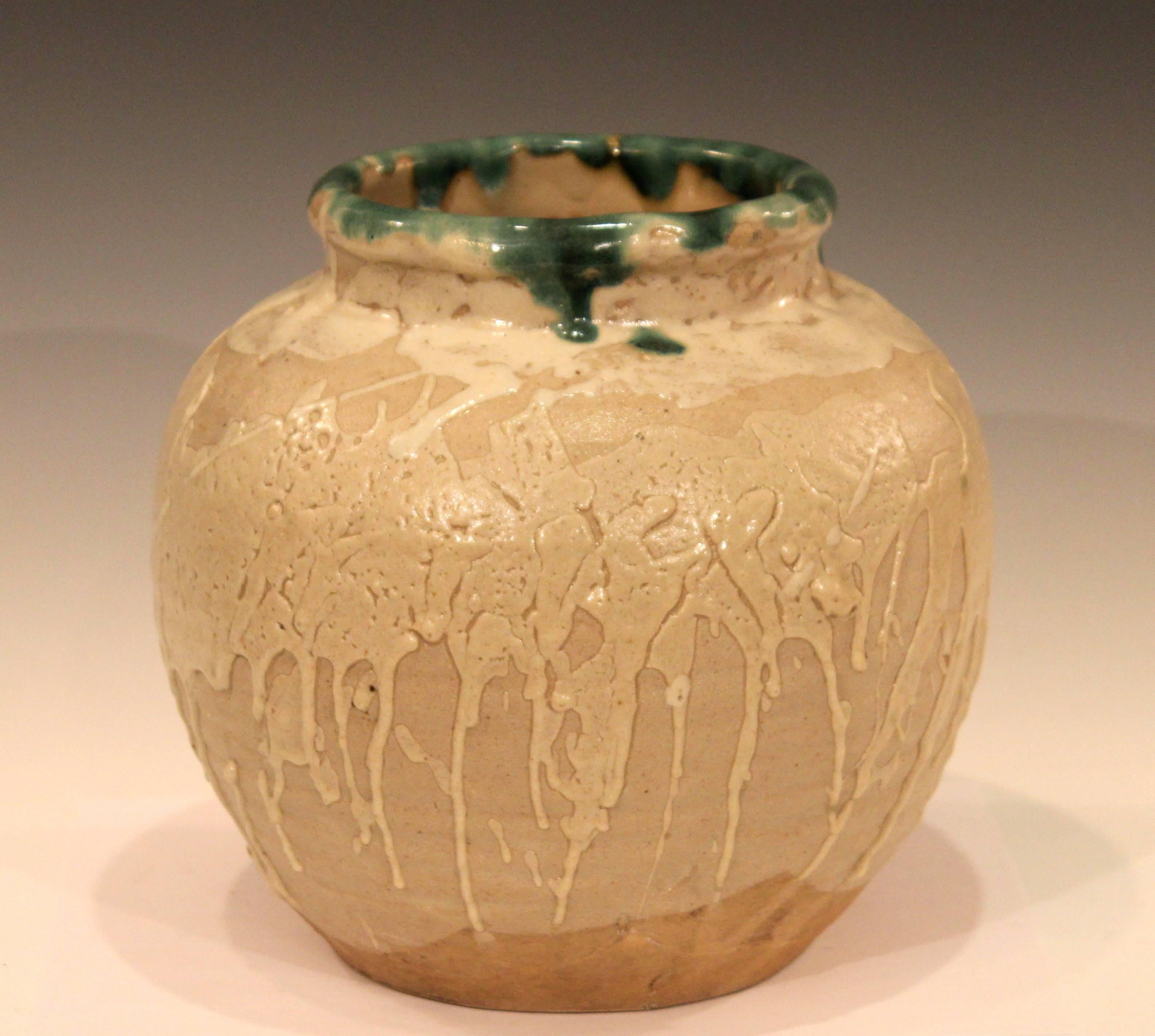 Vintage Awaji vase with glazes dripped and splashed on, circa 1930. Measures: 8 1/2