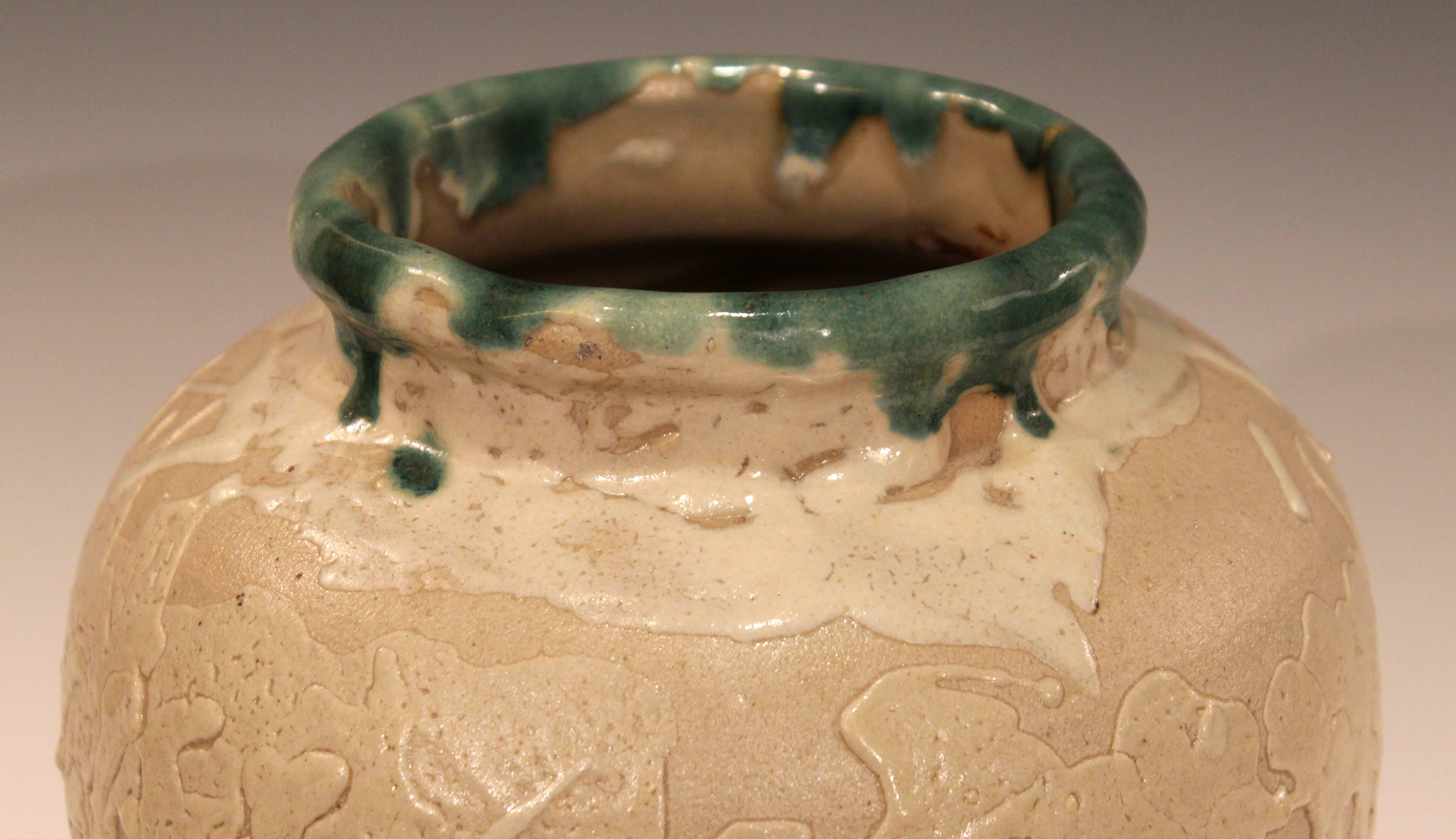 Mid-20th Century Vintage Awaji Pottery Large Japanese Jar Dripped and Splashed Glaze Vase For Sale