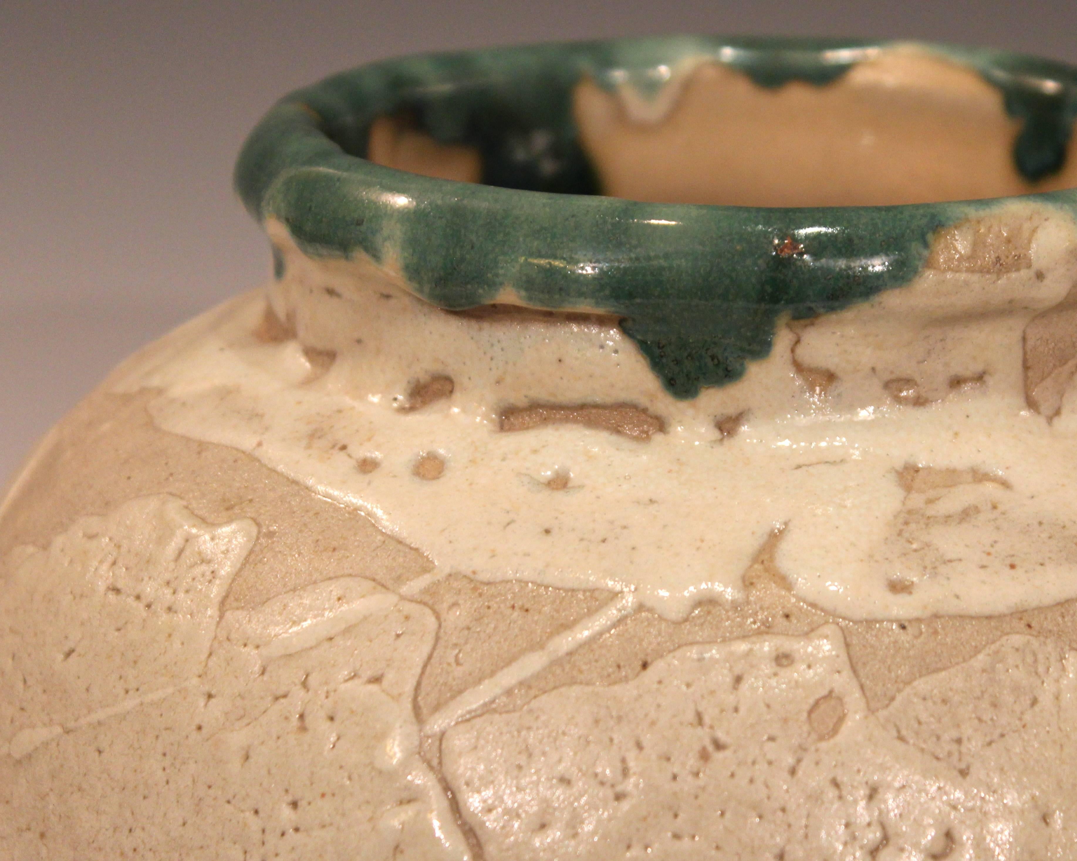 Stoneware Vintage Awaji Pottery Large Japanese Jar Dripped and Splashed Glaze Vase For Sale