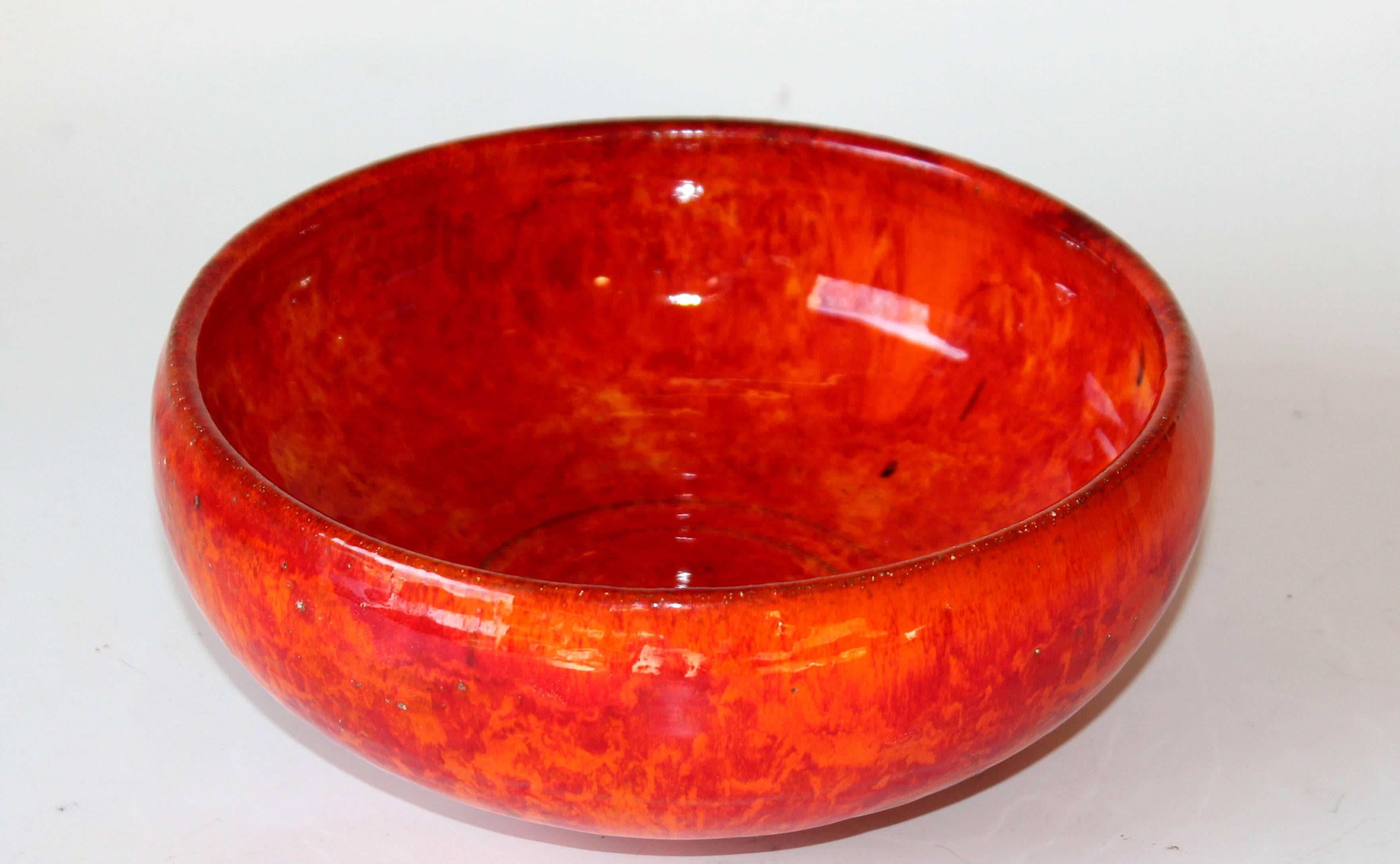 Post-Modern Paul Bellardo Studio Pottery West Village Hot Atomic Chrome Orange Red Bowl Vase