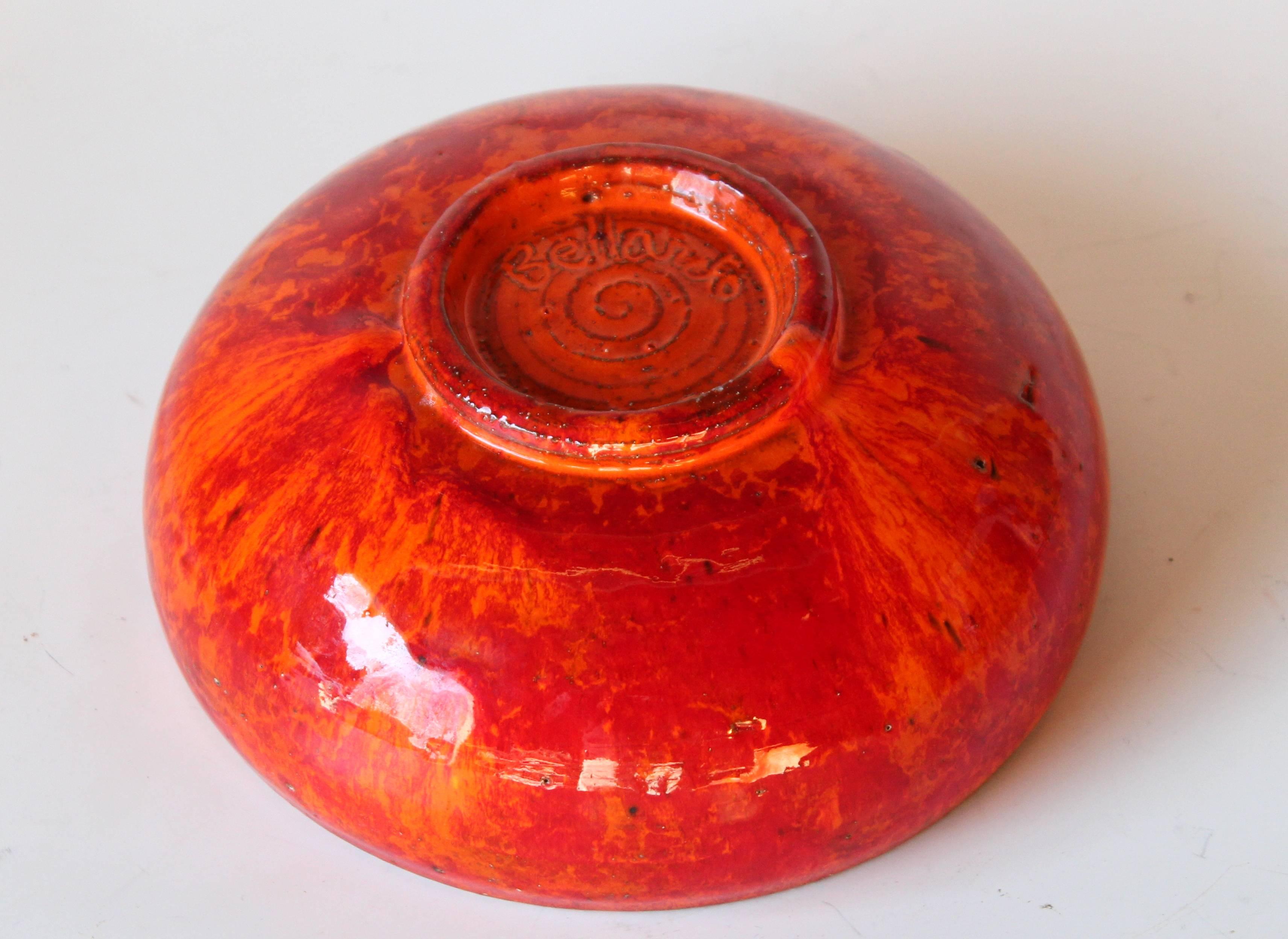 Turned Paul Bellardo Studio Pottery West Village Hot Atomic Chrome Orange Red Bowl Vase