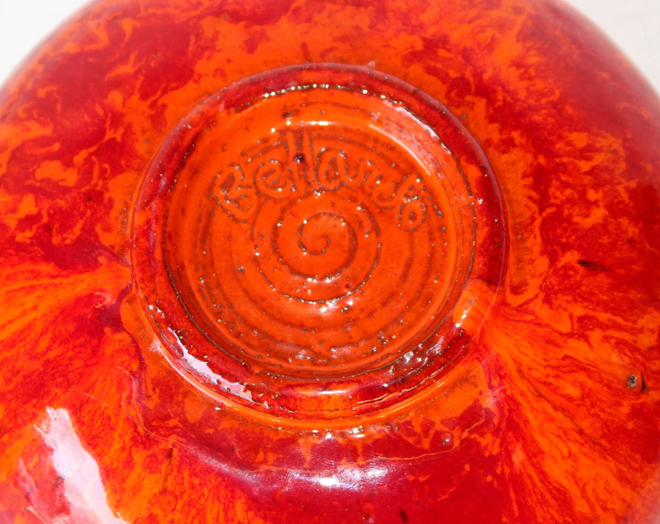 Paul Bellardo Studio Pottery West Village Hot Atomic Chrome Orange Red Bowl Vase In Excellent Condition In Wilton, CT