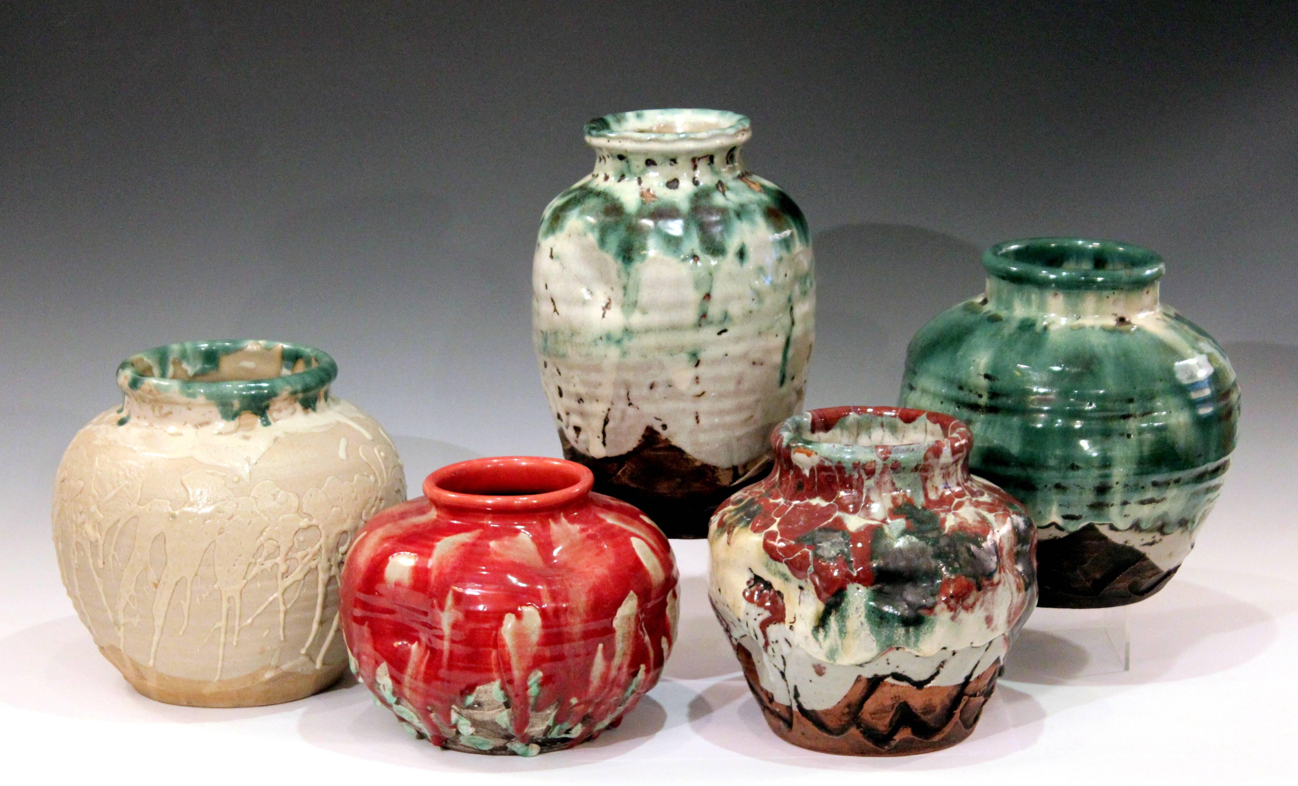 Awaji Pottery Art Studio Japanese Manipulated Drip Flambe Glaze Jar Vase For Sale 2