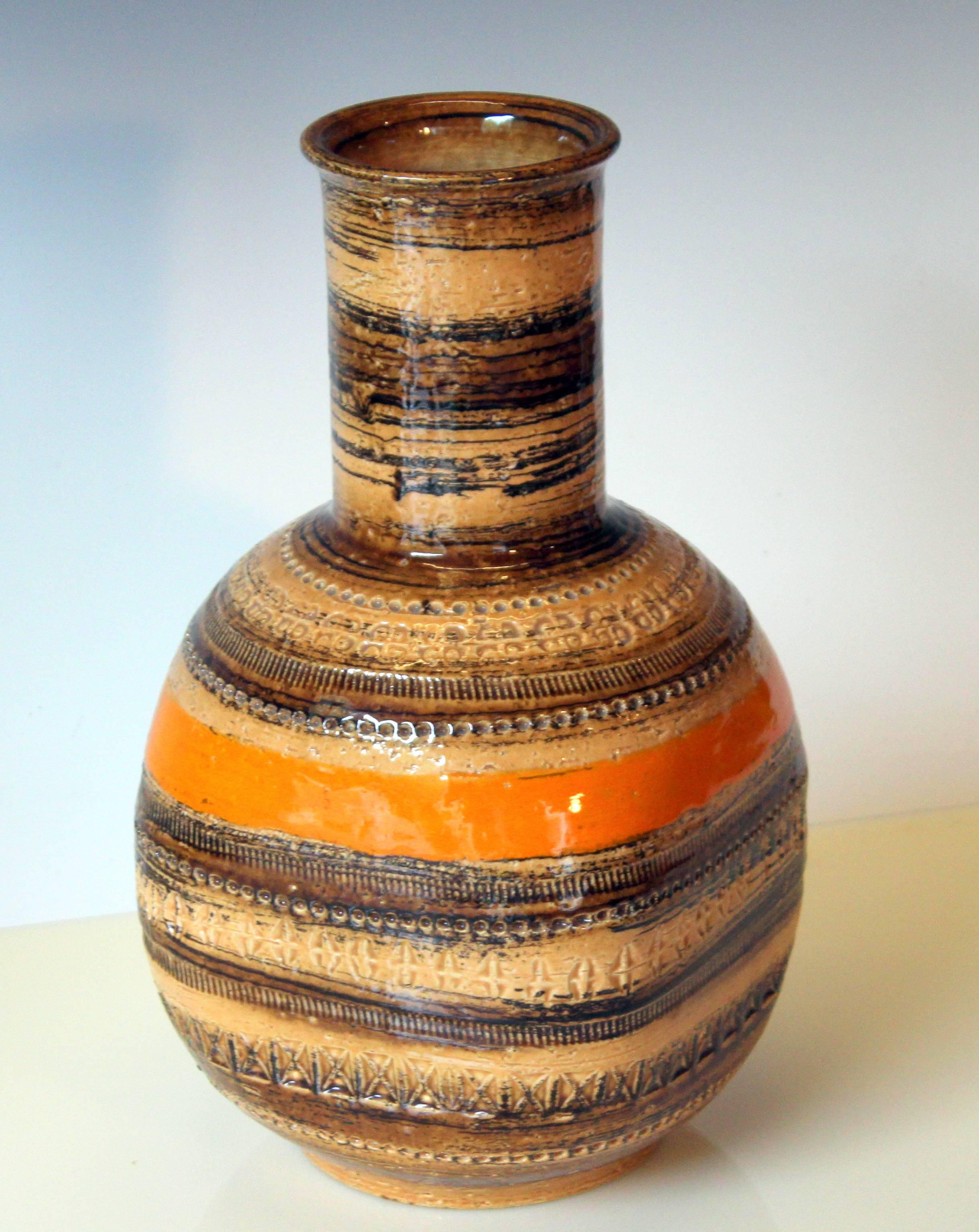 Mid-20th Century Bitossi for Raymor, Original Label, Large Rimini Sahara Vase Italian Pottery