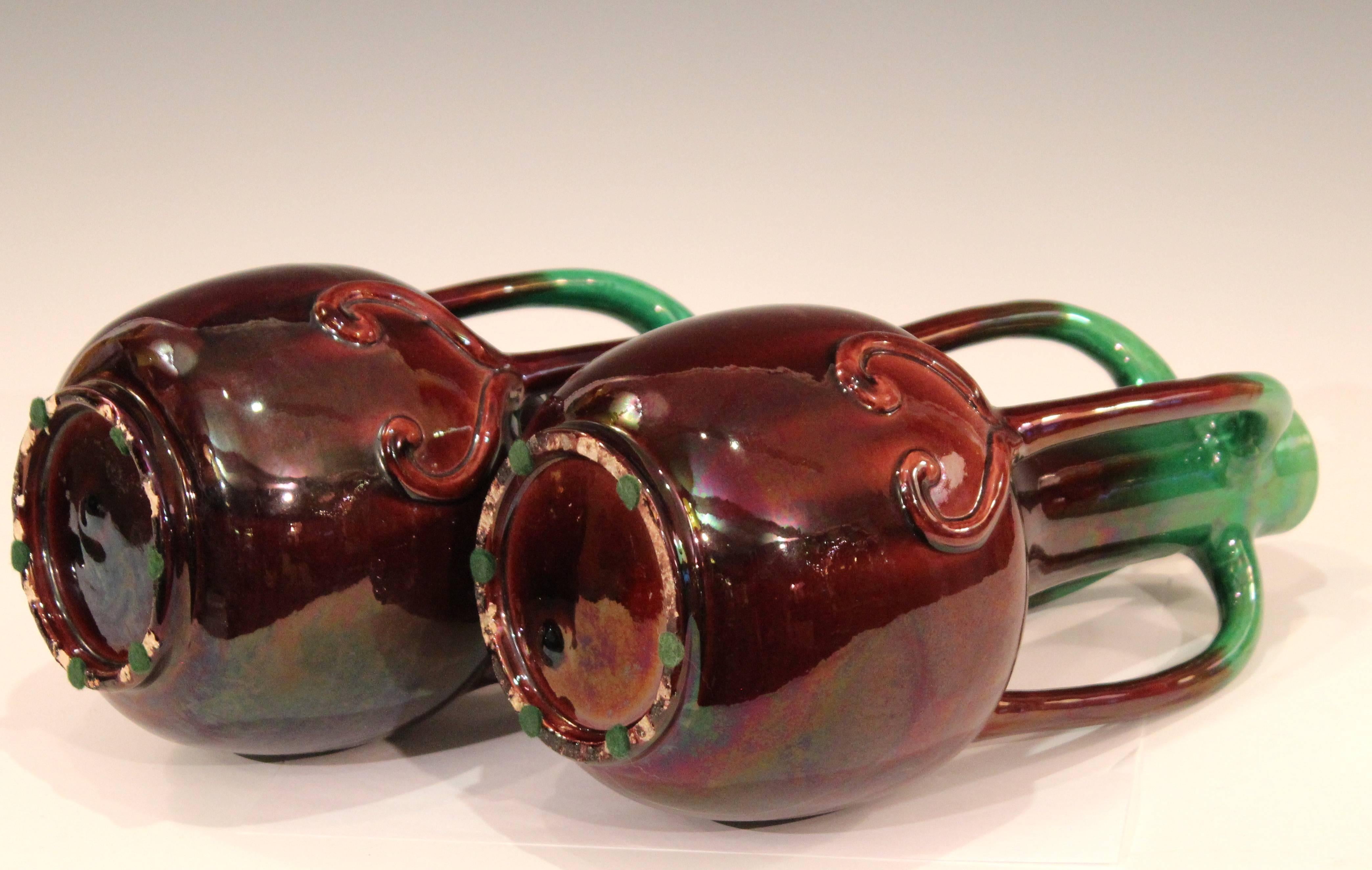 Pair of Art Nouveau Japanese Awaji Pottery Organic Gourd Form Tendril ...