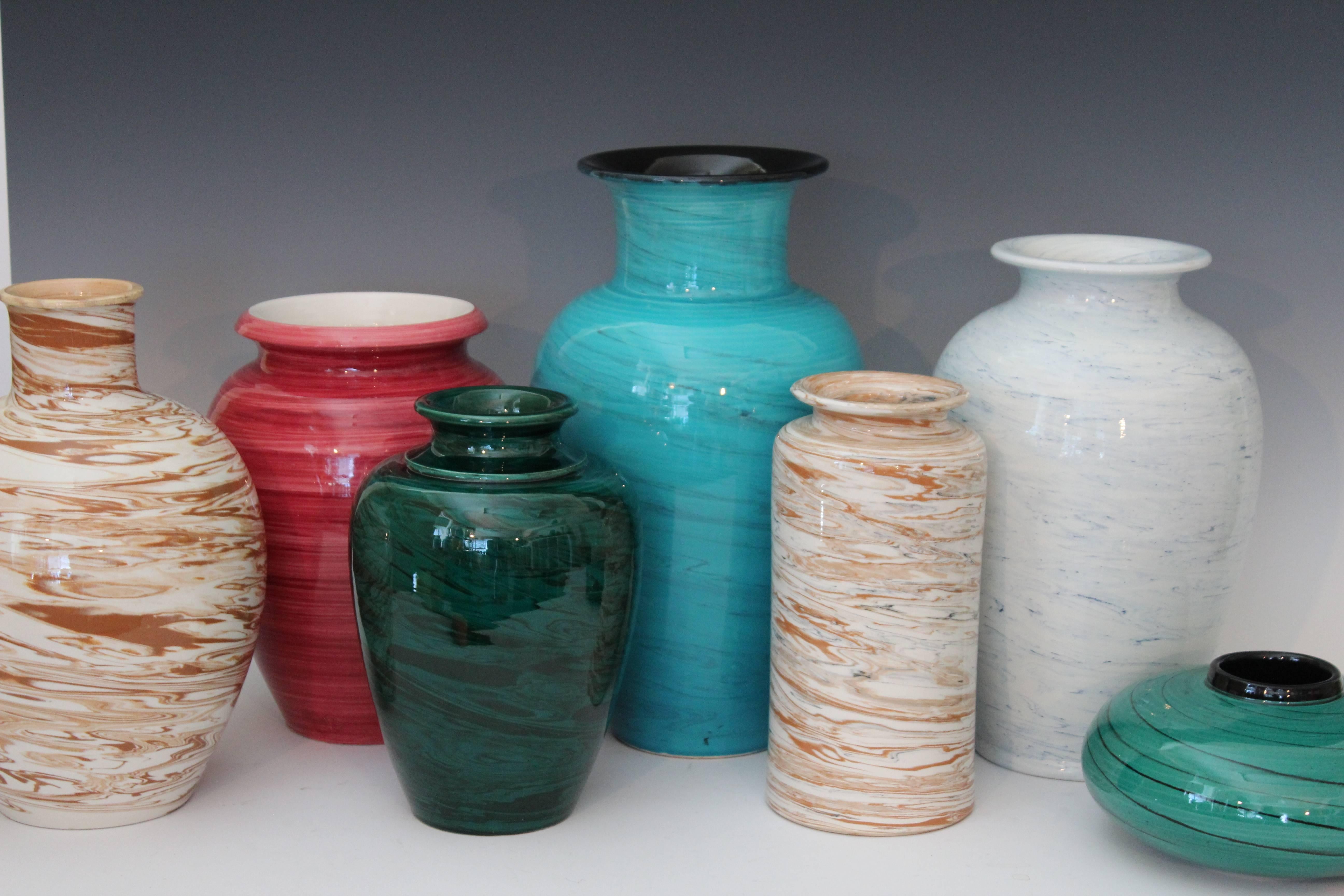 Vintage Italian Bitossi Pottery Turquoise Marbleized Vase 2