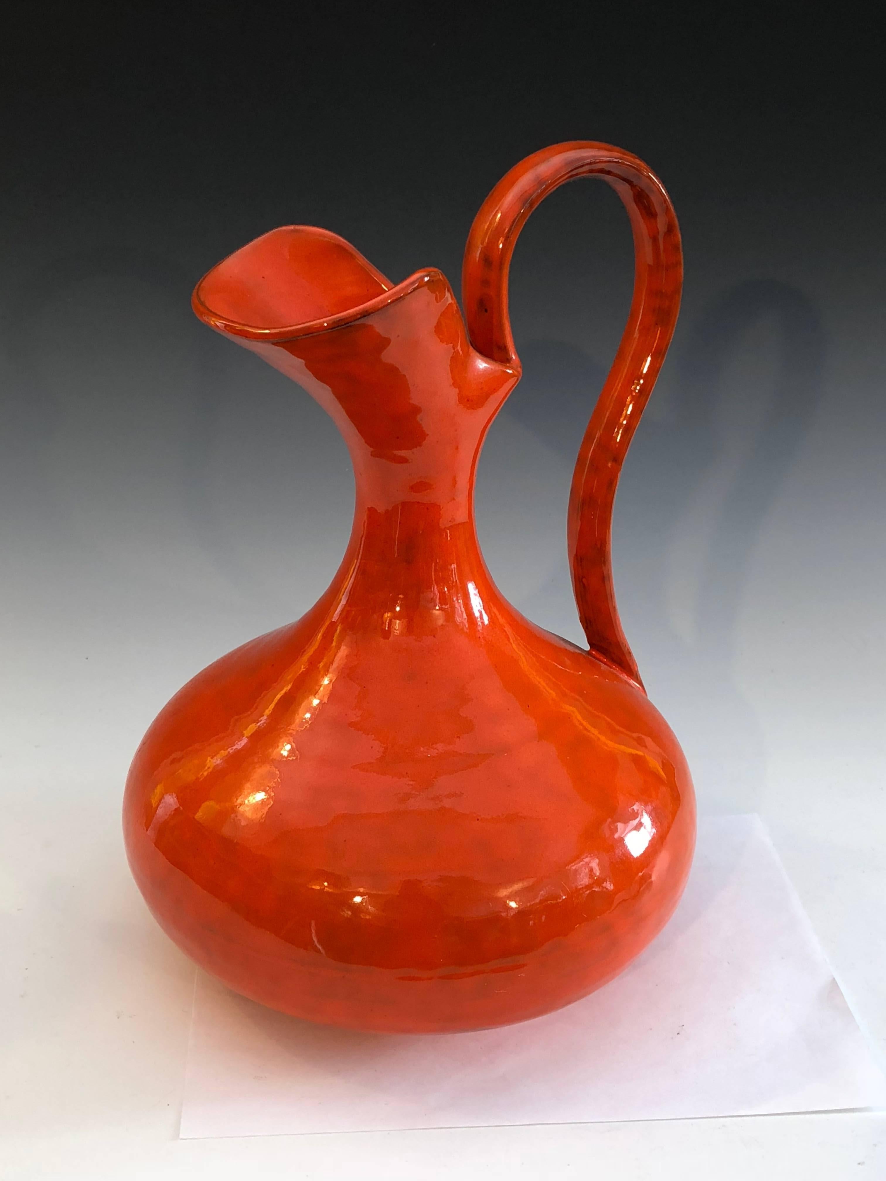 Italica Ars Italian Pottery Atomic Orange Pitcher Bitossi Raymor Vase 2