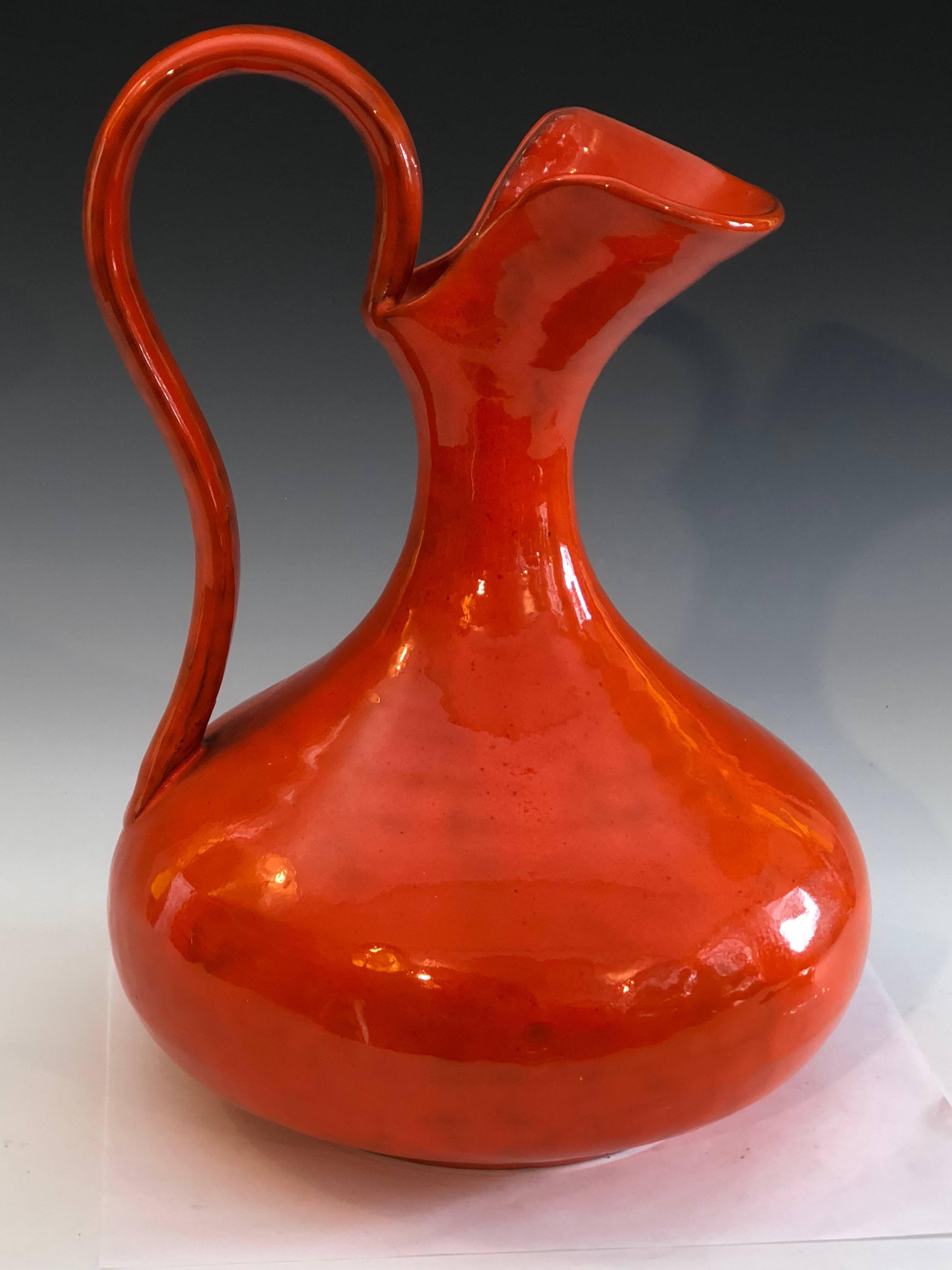 Italica Ars Italian Pottery Atomic Orange Pitcher Bitossi Raymor Vase 3
