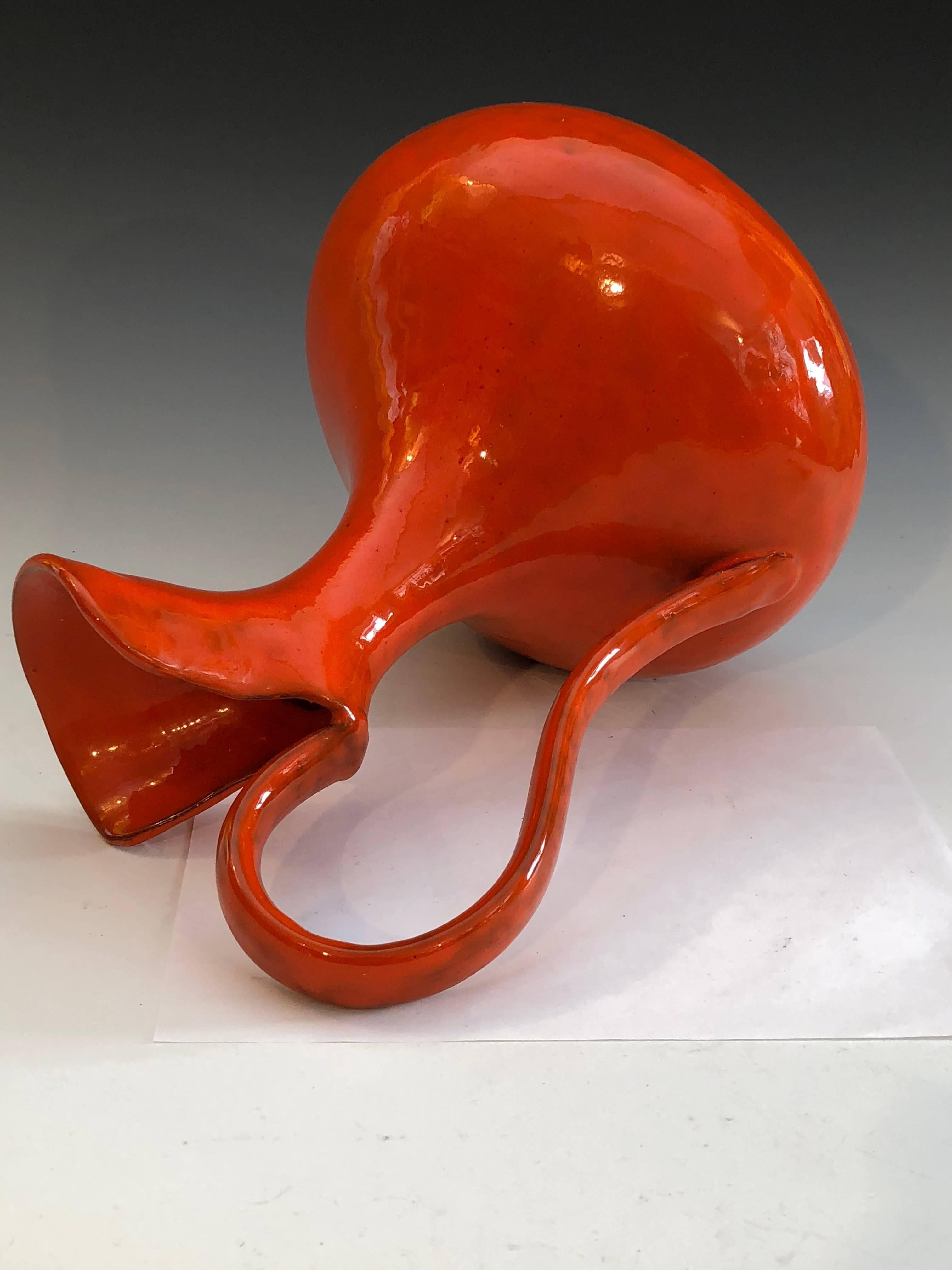 Mid-Century Modern Italica Ars Italian Pottery Atomic Orange Pitcher Bitossi Raymor Vase