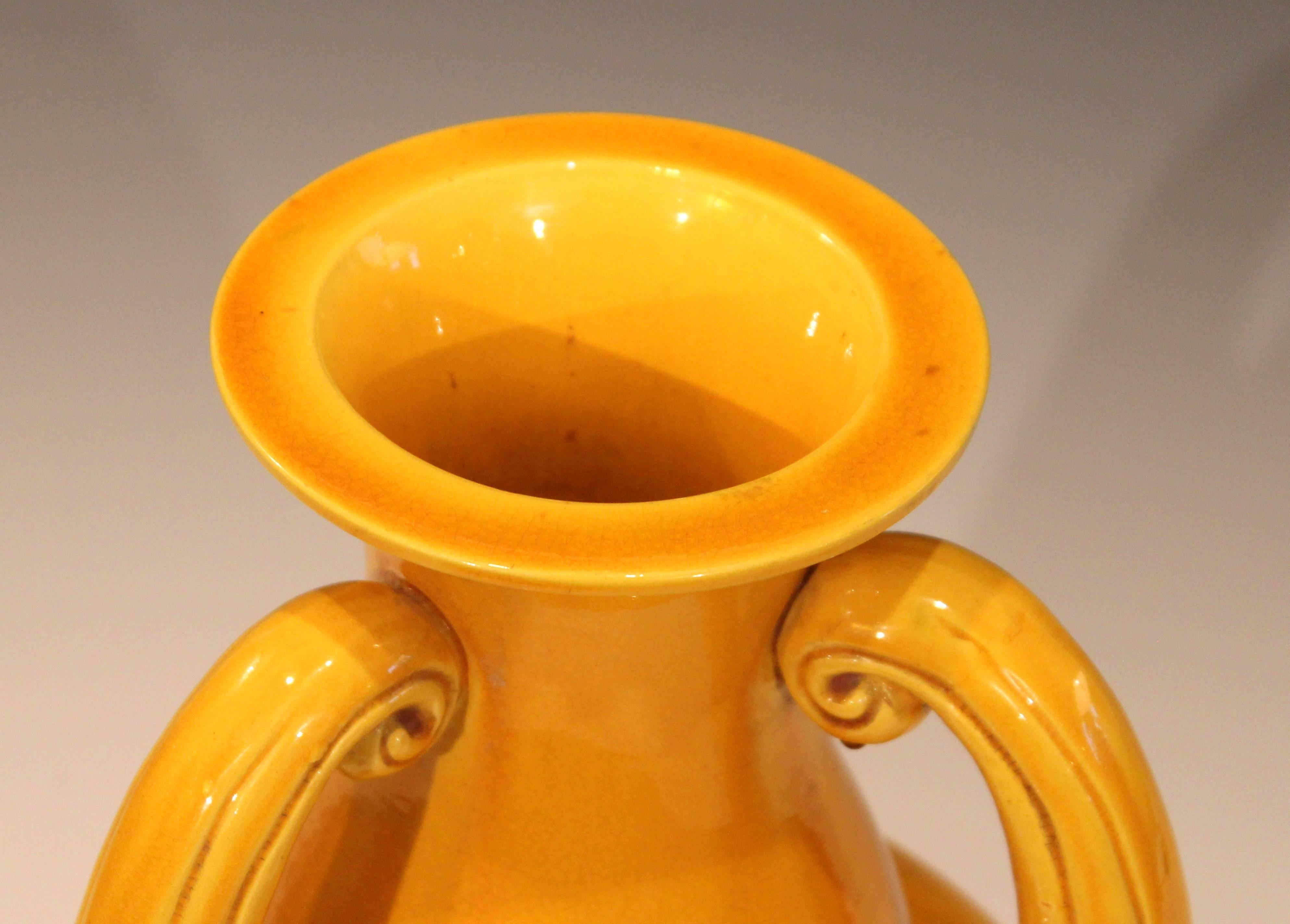 Art Deco Awaji Pottery Vintage Japanese Studio Yellow Crackle Glaze Organic Gourd Vase For Sale