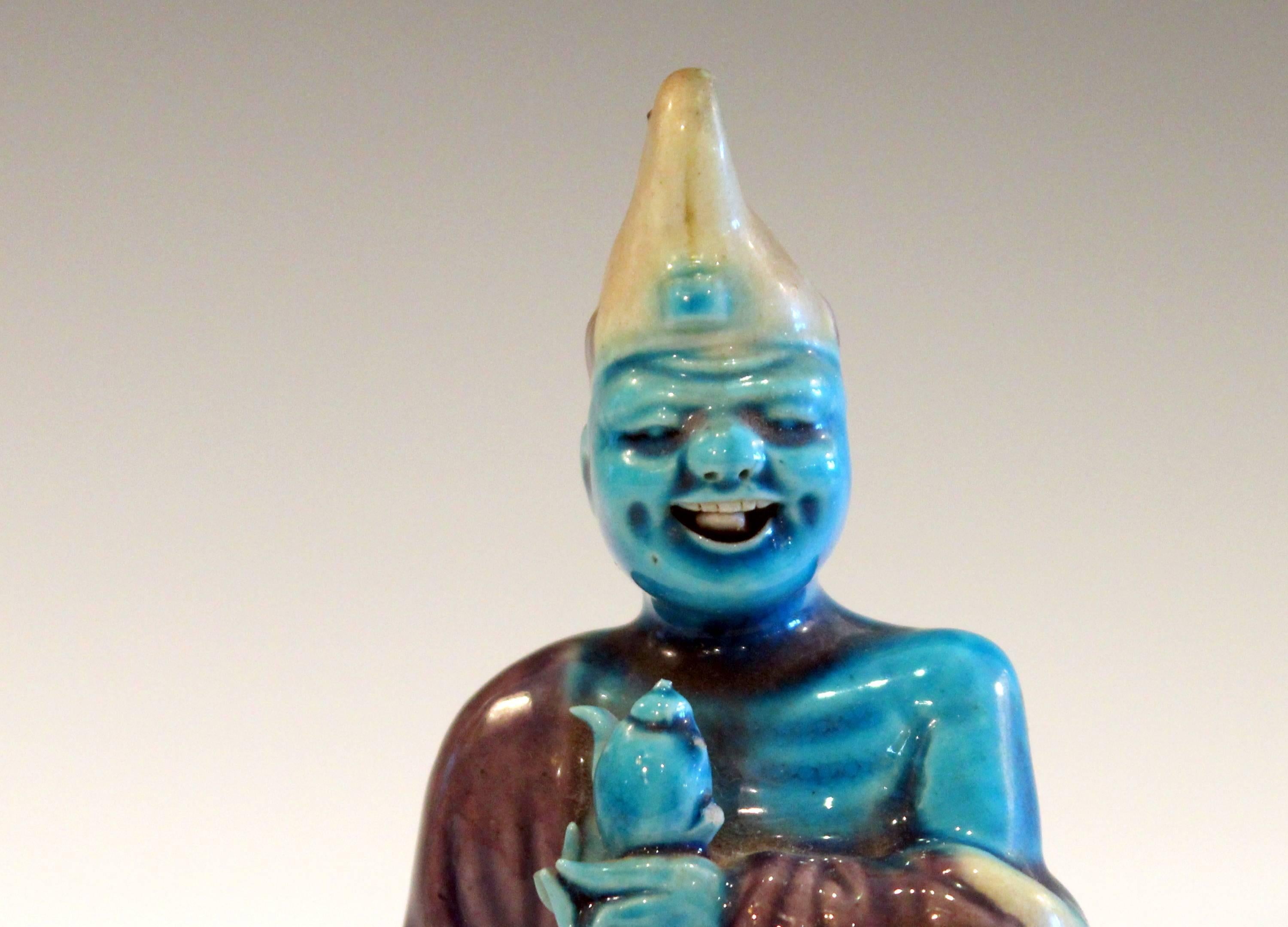 Molded Old or Antique Chinese Porcelain Buddha Nodder Bobblehead Spirit Naughty Figure