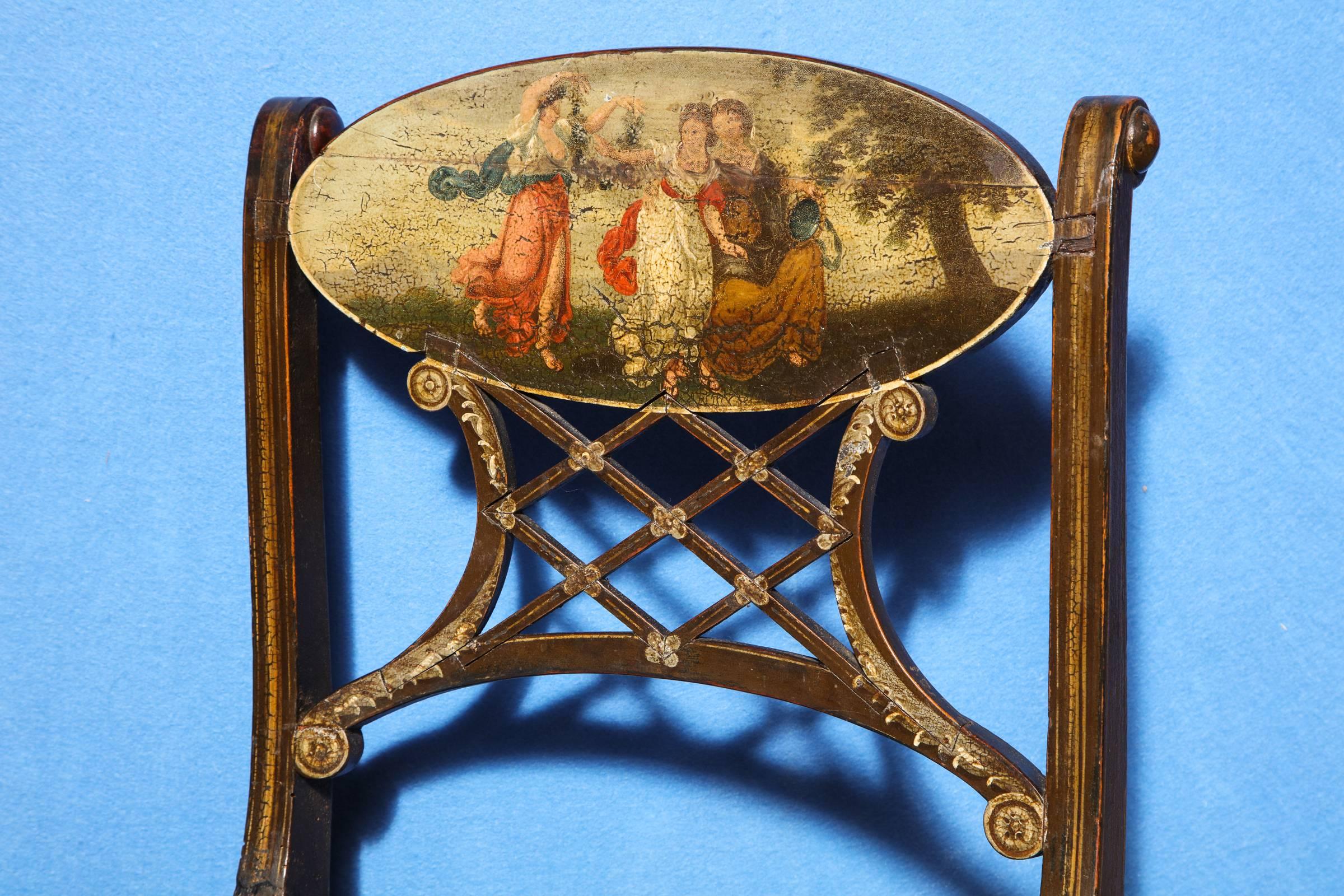 Late 18th Century Sheraton Polychrome Faux Rosewood  Side Chairs, English, circa 1795 For Sale