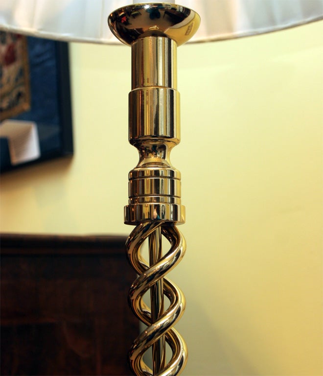 Renaissance Revival Handmade Double Spiral Weighted Solid Cast Brass Floor Lamp For Sale